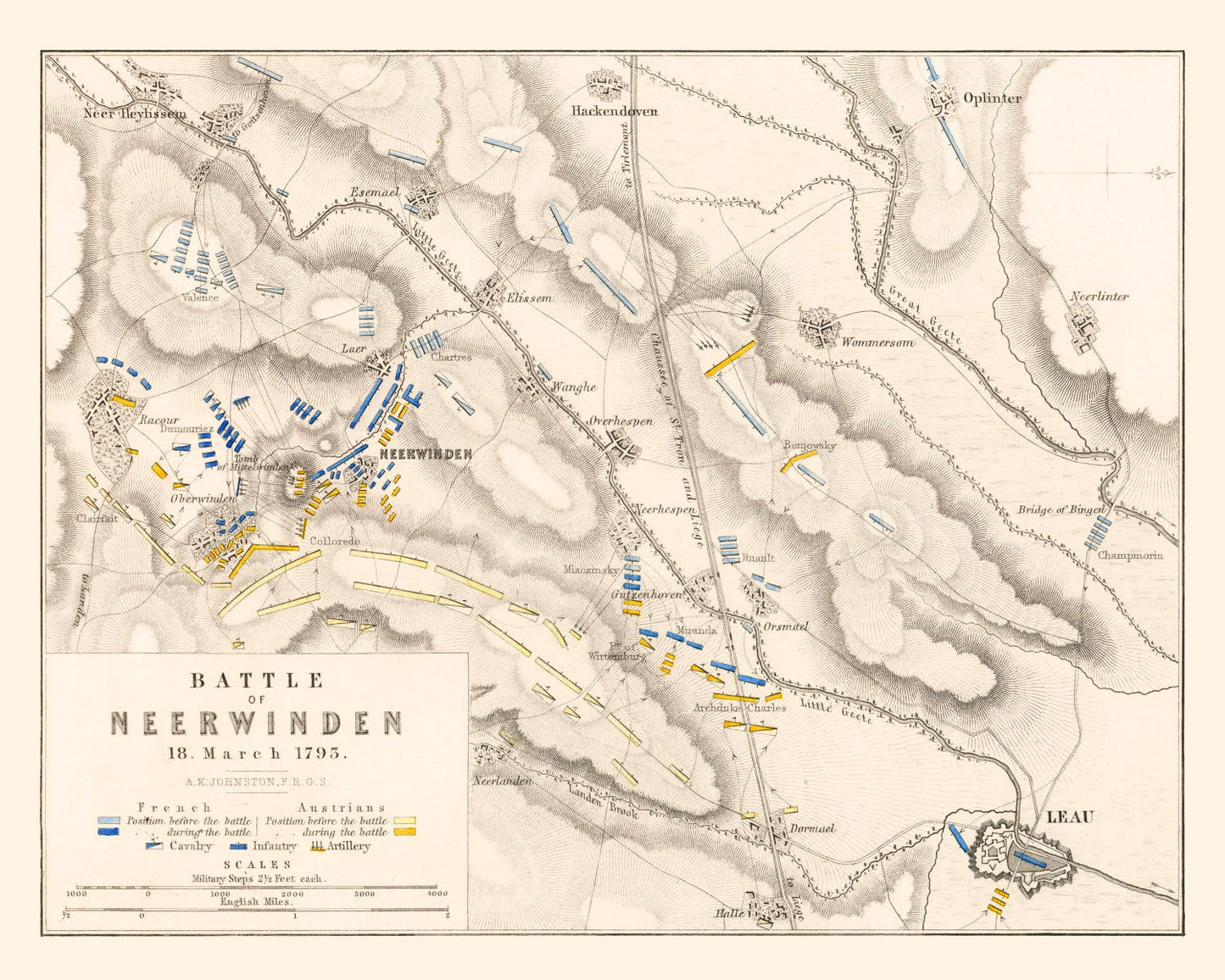 Vintage Map of the Battle of Neerwinden, 1793