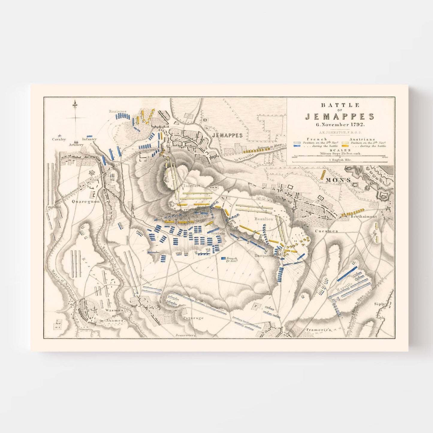 Vintage Map of the Battle of Jemappes, 1792
