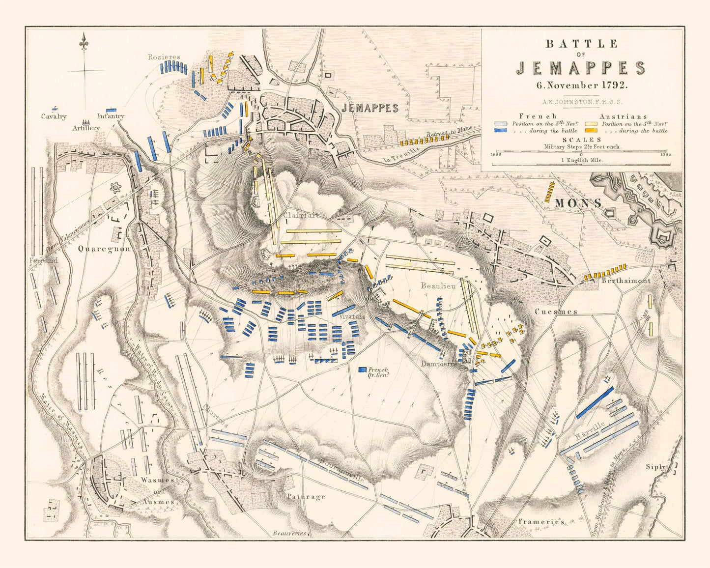Vintage Map of the Battle of Jemappes, 1792