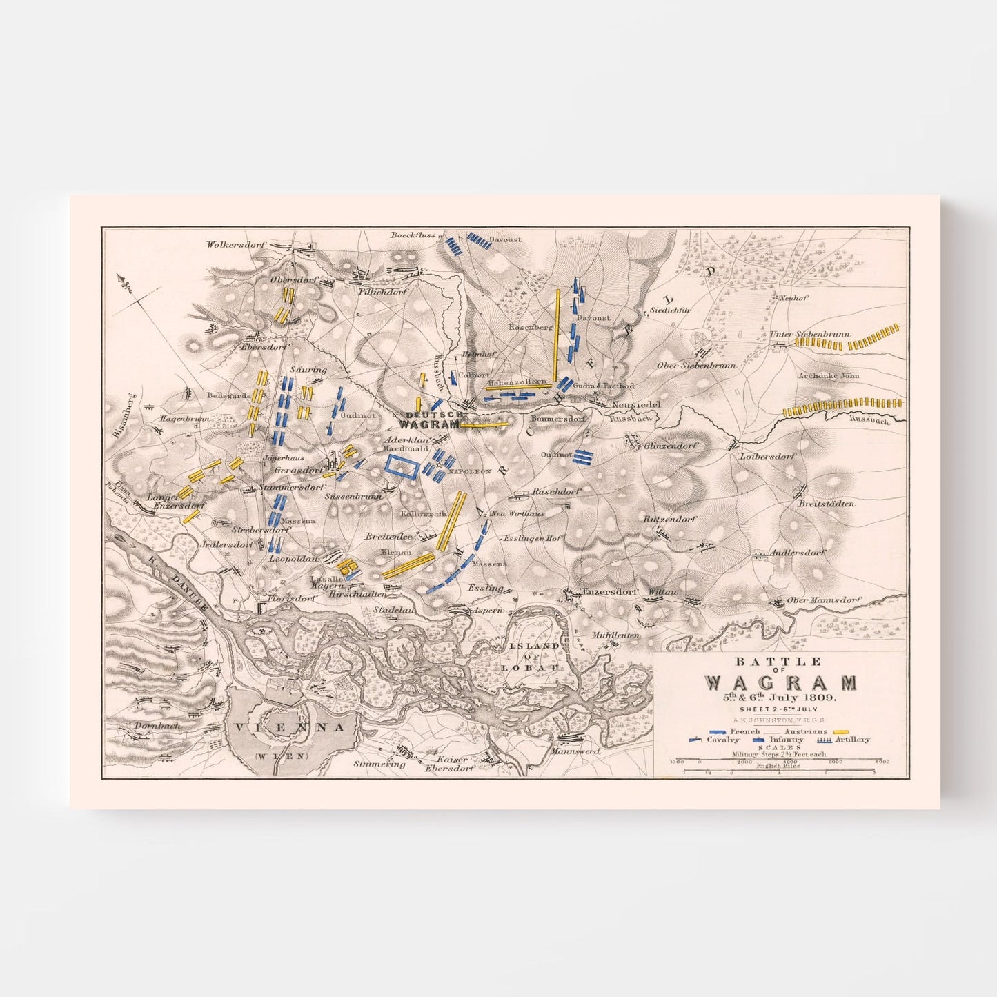 Vintage Map of the Battle of Wagram, 1809