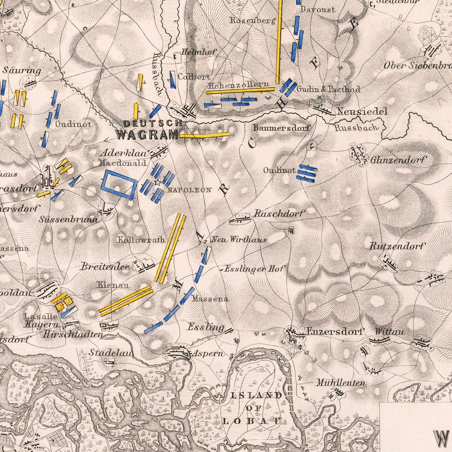 Vintage Map of the Battle of Wagram, 1809