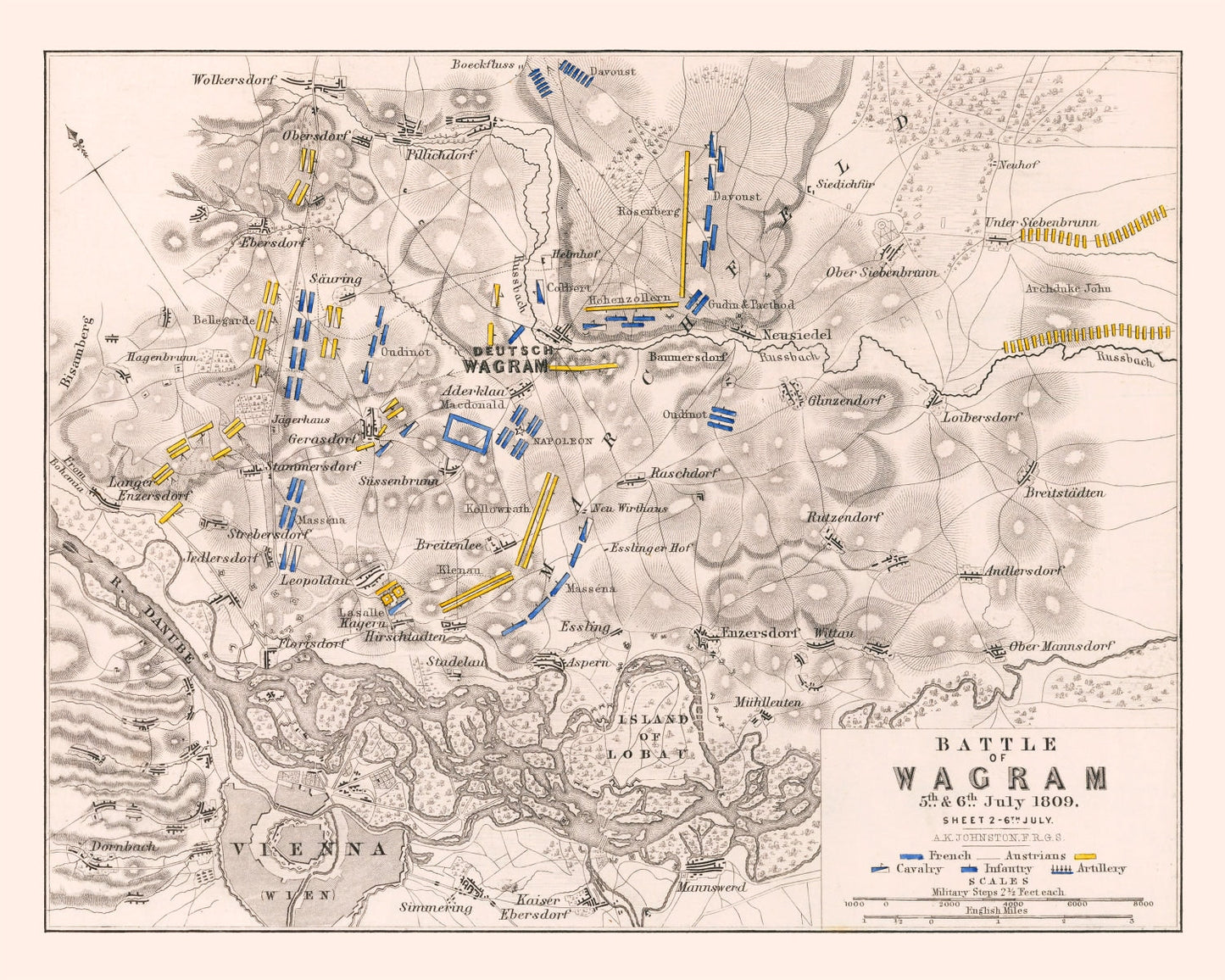 Vintage Map of the Battle of Wagram, 1809