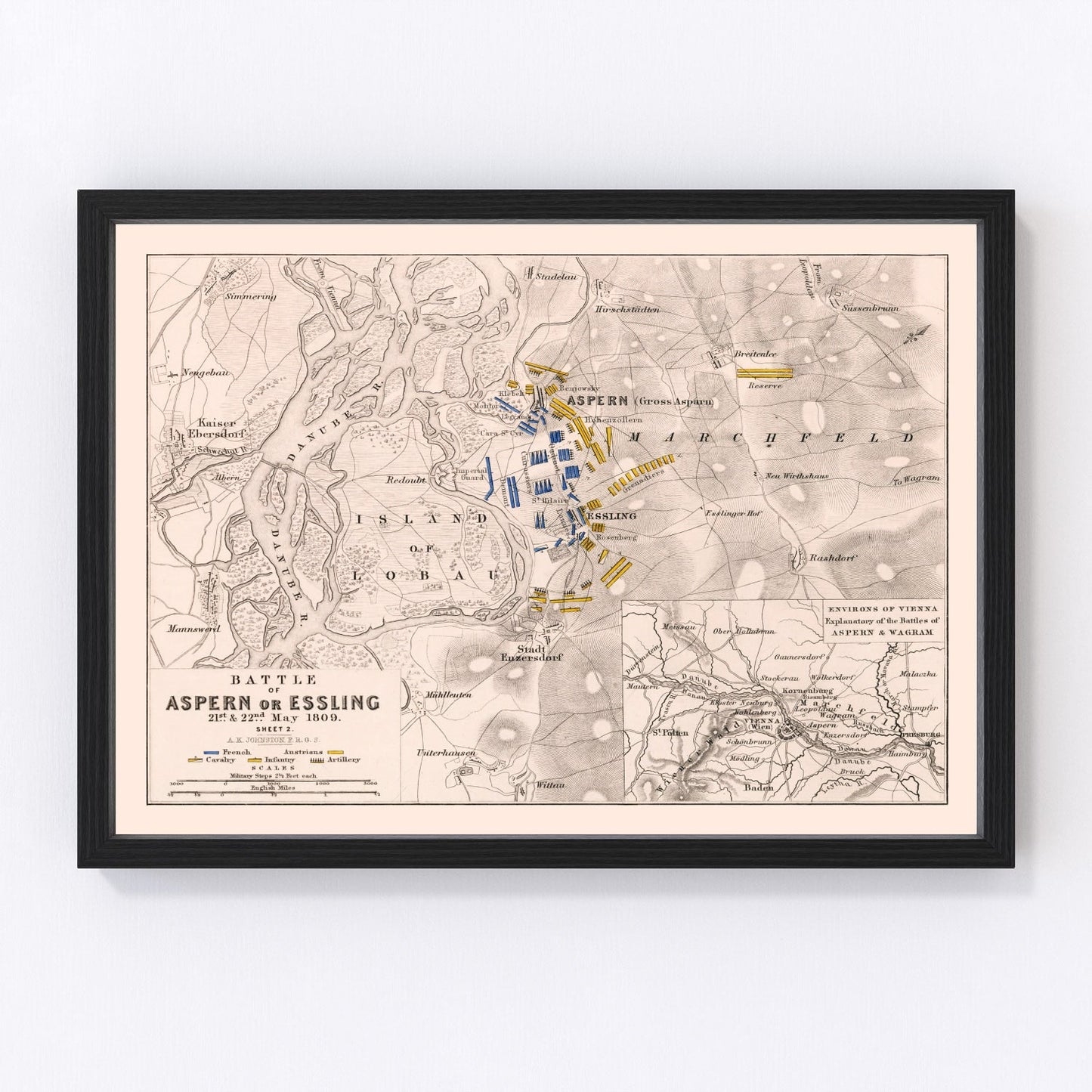 Vintage Map of the Battle of Aspern, 1809