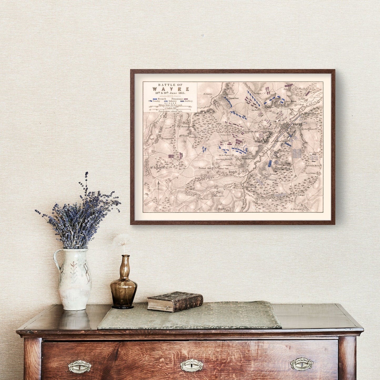 Vintage Map of the Battle of Wavre, 1815