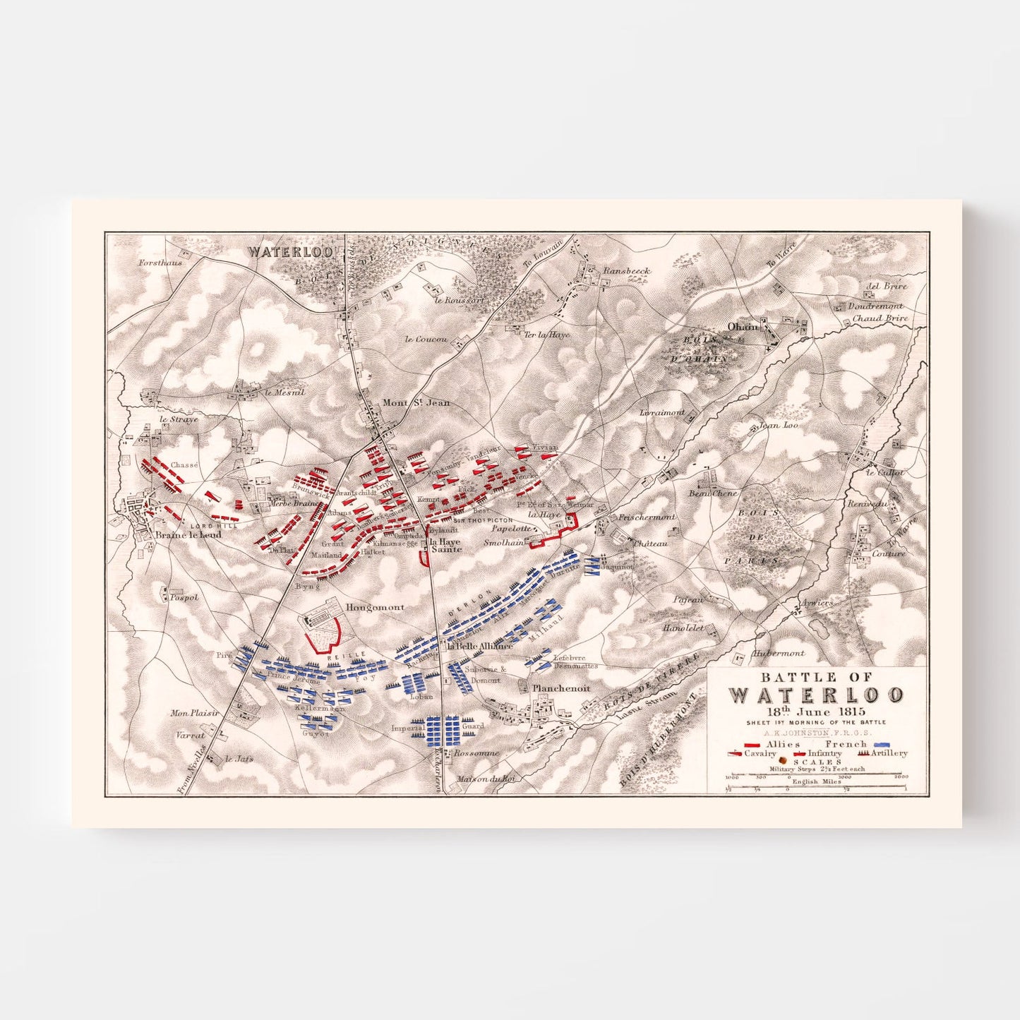 Vintage Map of the Battle of Waterloo, 1815