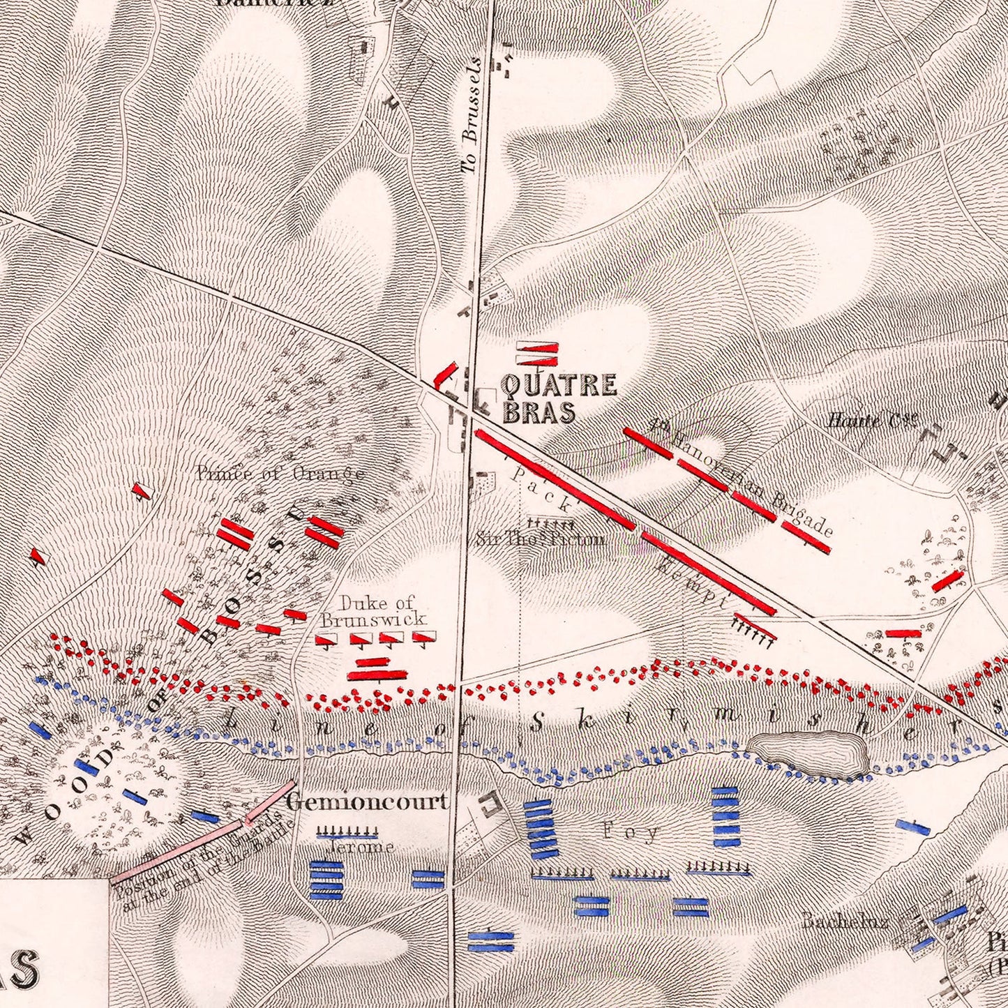 Vintage Map of the Battle of Quatre Bras, 1815