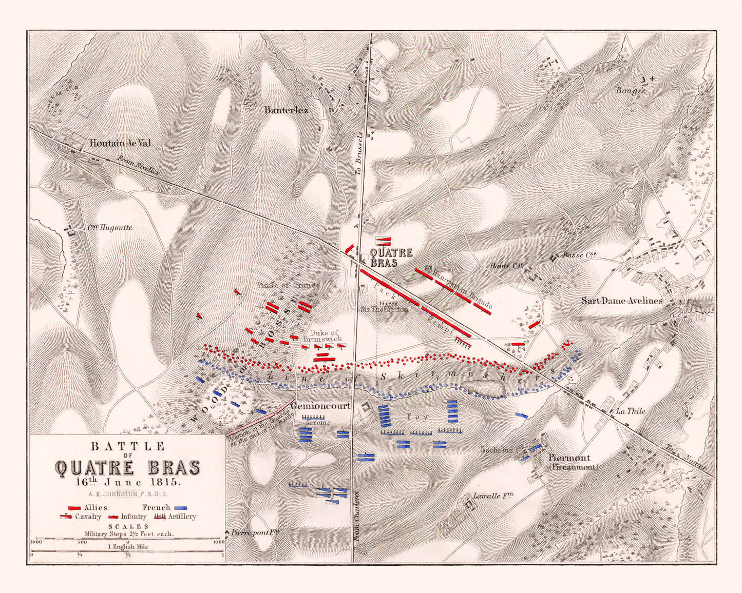 Vintage Map of the Battle of Quatre Bras, 1815