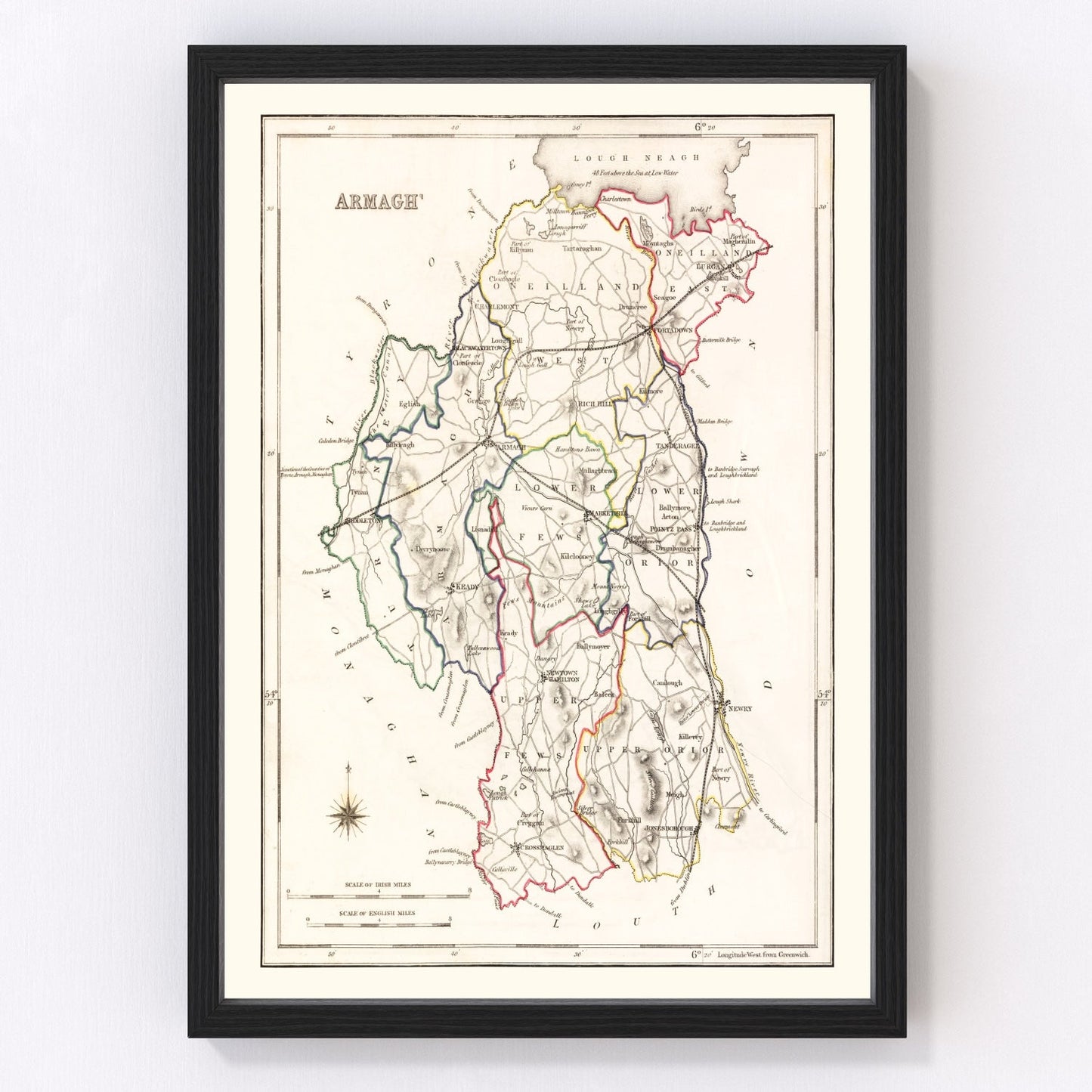 Vintage Map of Armagh County Ireland, 1846