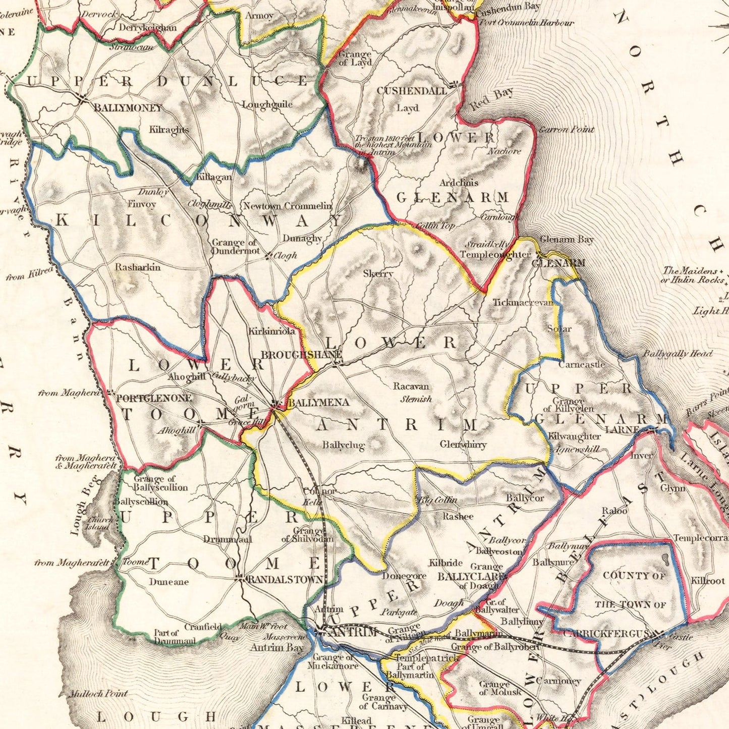 Vintage Map of Antrim County Ireland, 1846