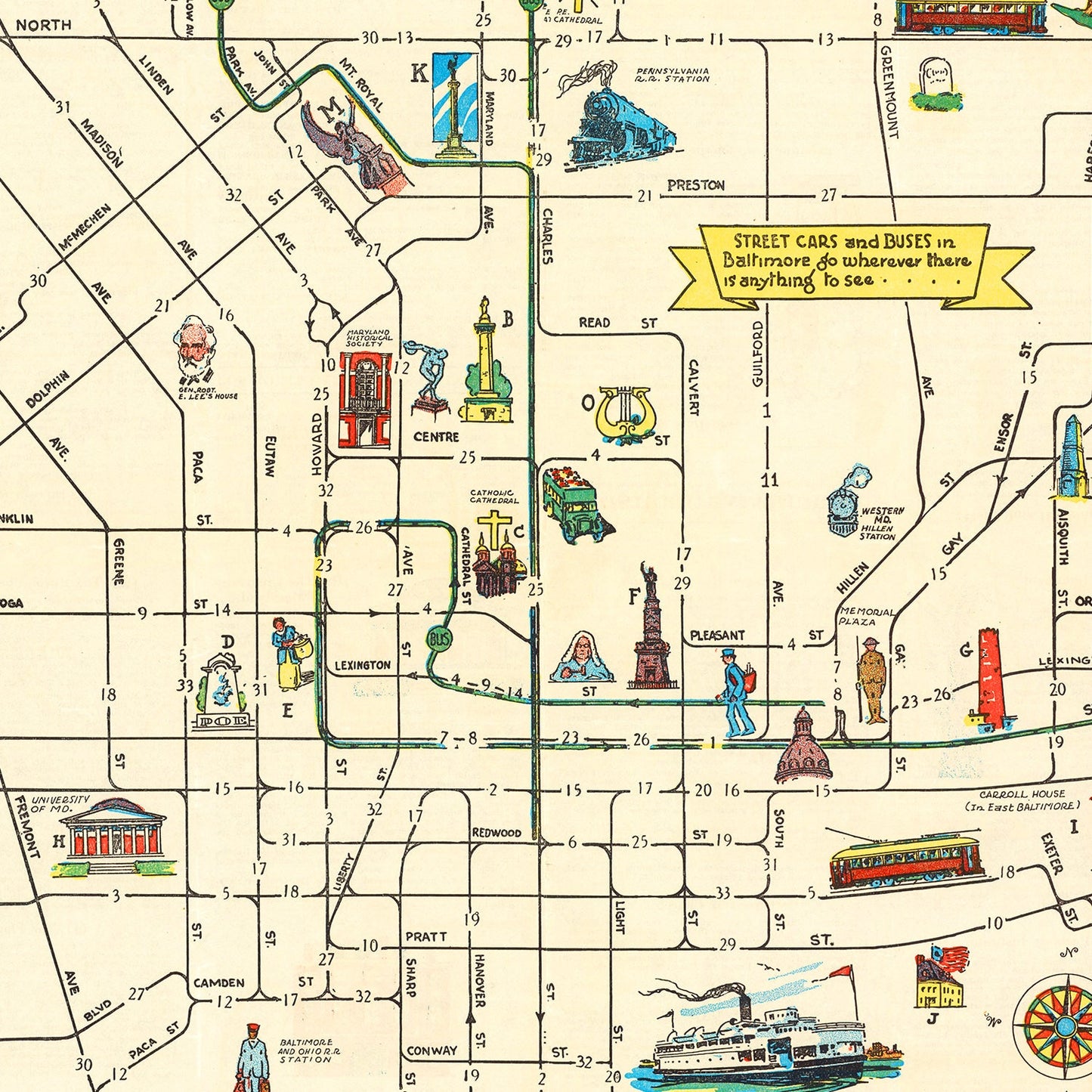 Vintage Map of Baltimore, Maryland 1929