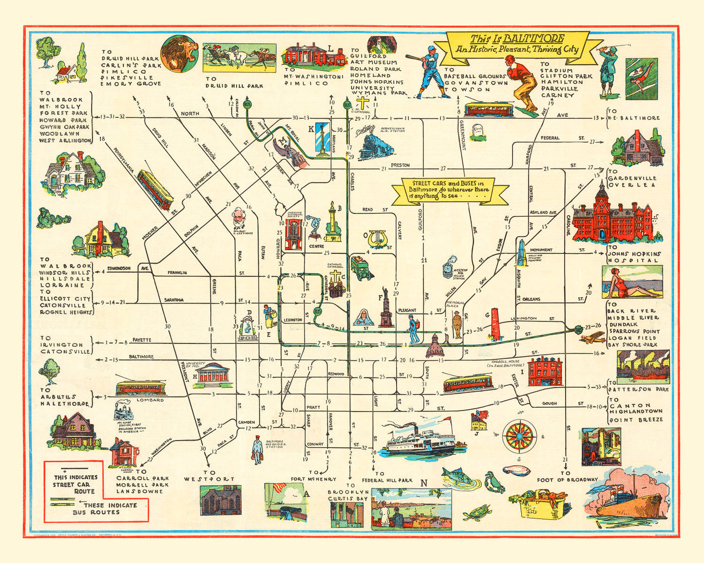 Vintage Map of Baltimore, Maryland 1929