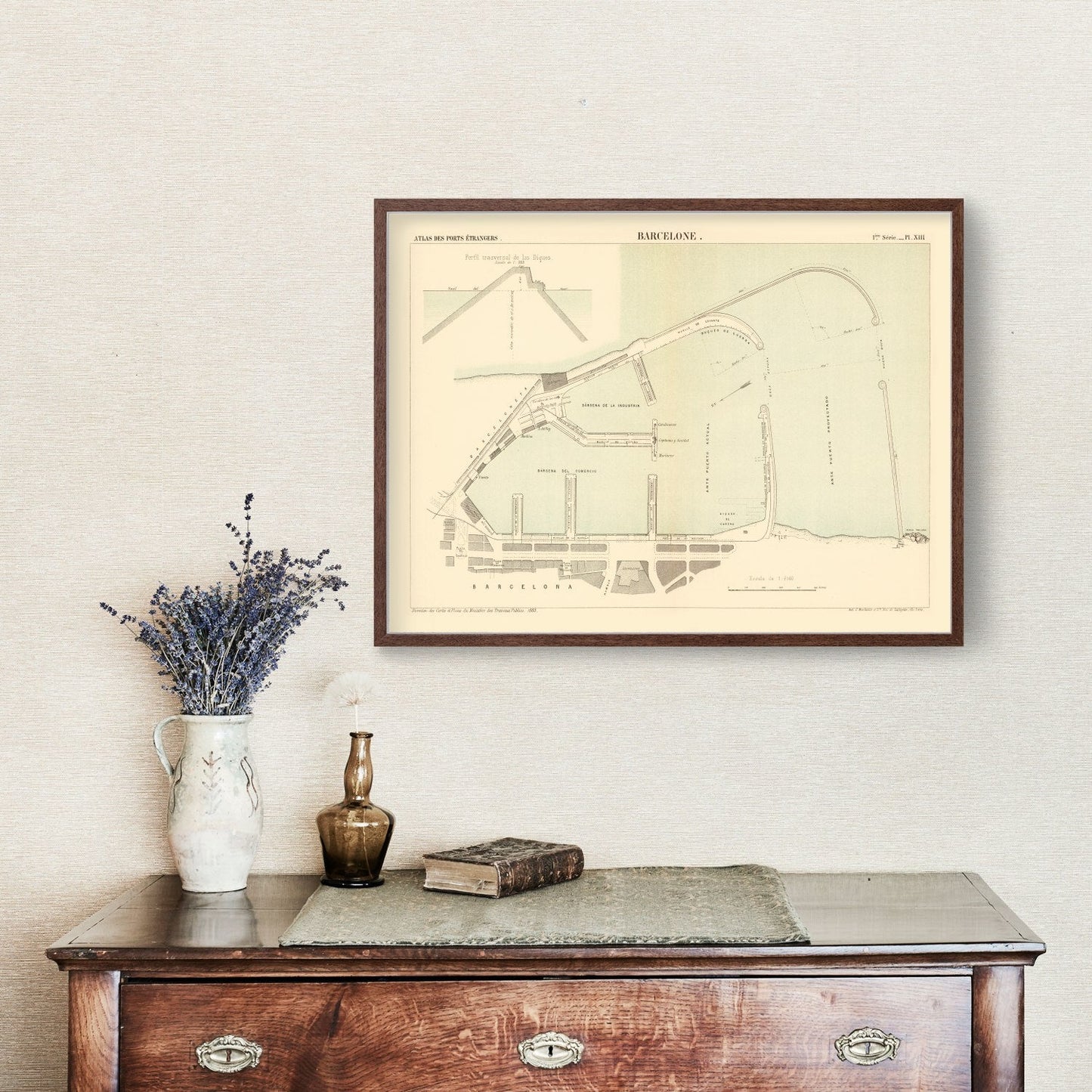 Vintage Map of Barcelona, Spain 1883