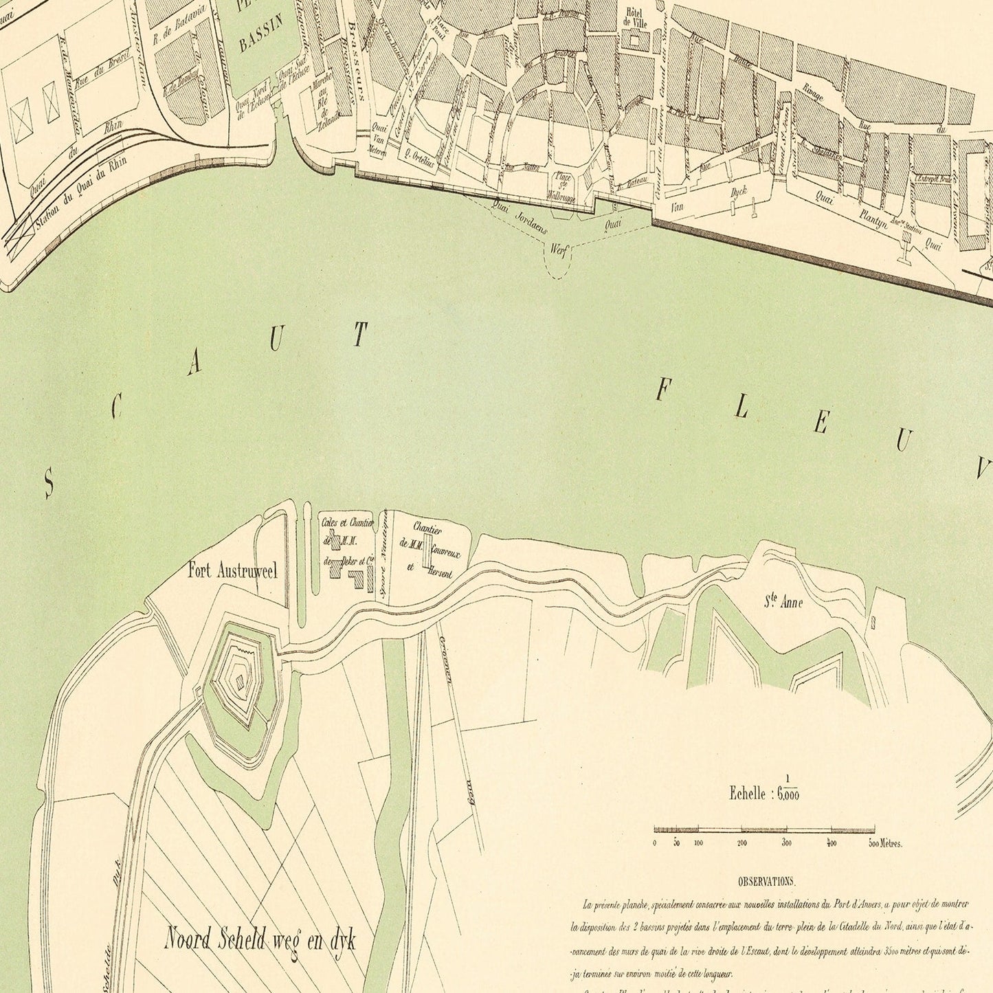 Vintage Map of Antwerp, Belgium 1883