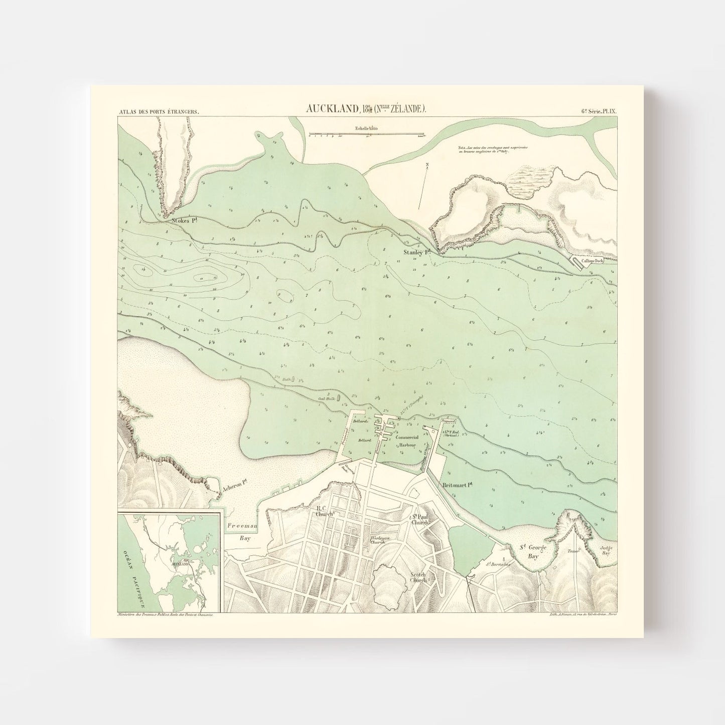 Vintage Map of Auckland, New Zealand 1884