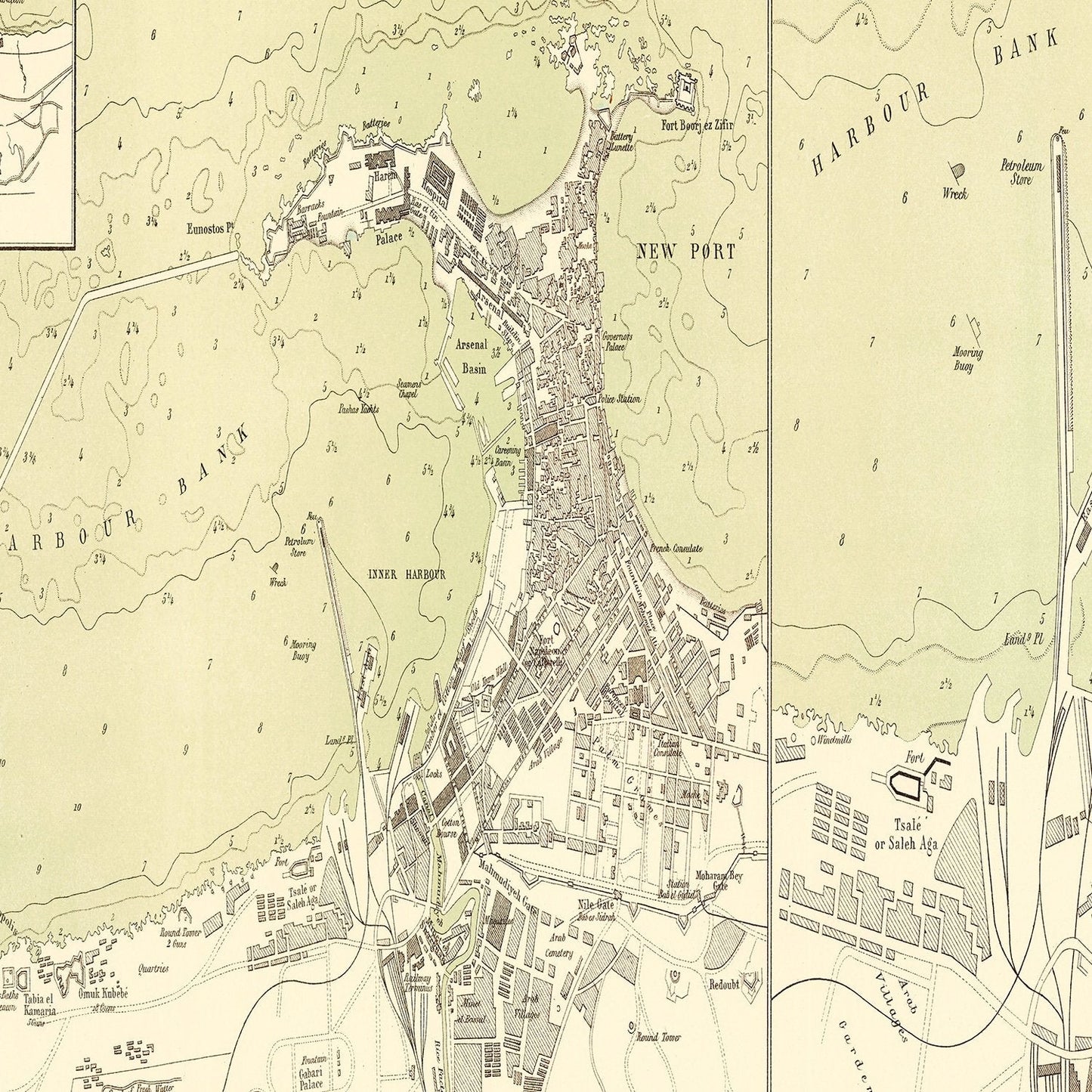 Vintage Map of Alexandria Egypt, 1882