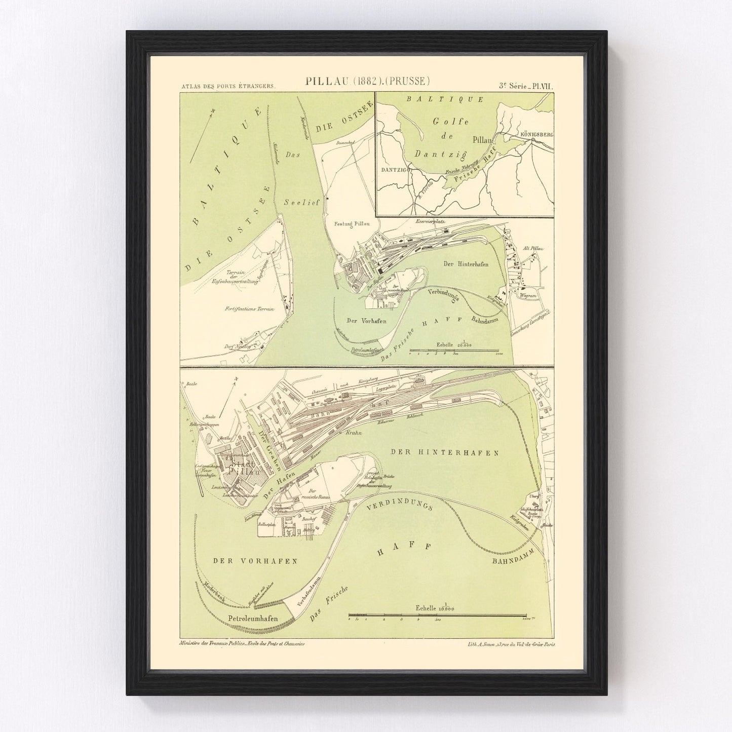 Vintage Map of Baltiysk, Prussia 1882