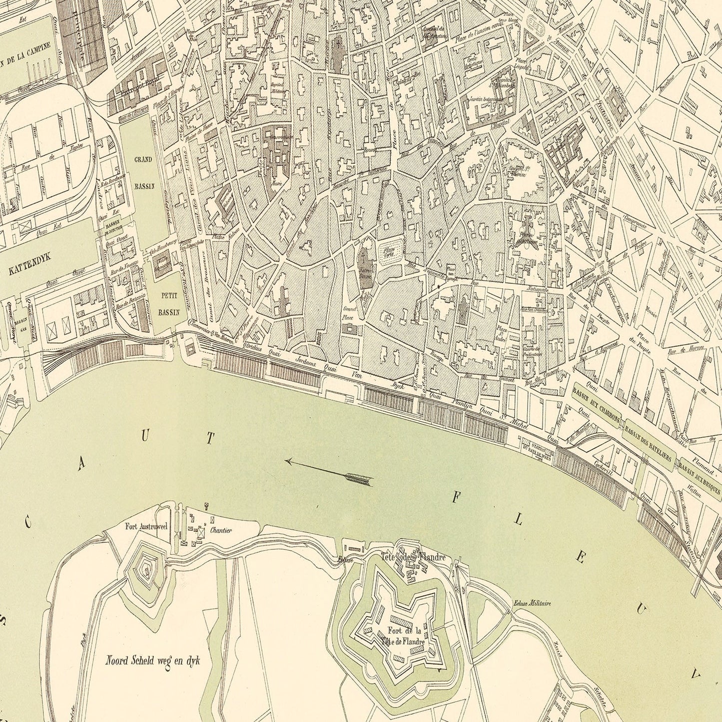 Vintage Map of Antwerp, Belgium 1886