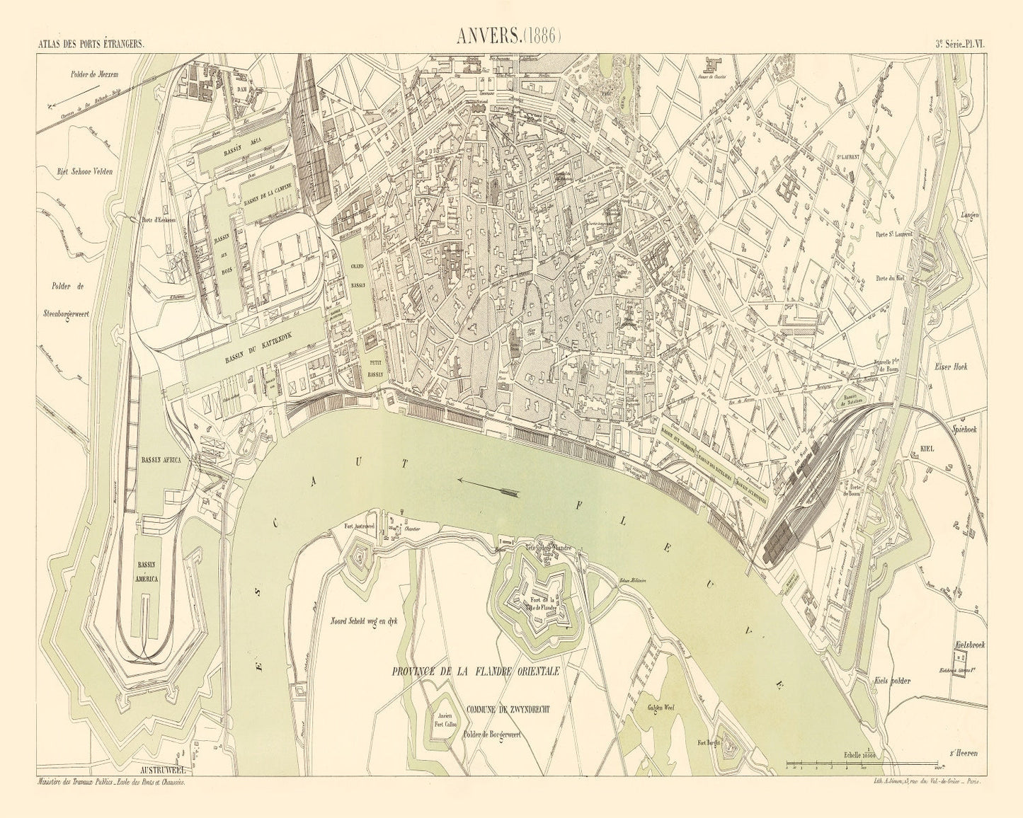 Vintage Map of Antwerp, Belgium 1886
