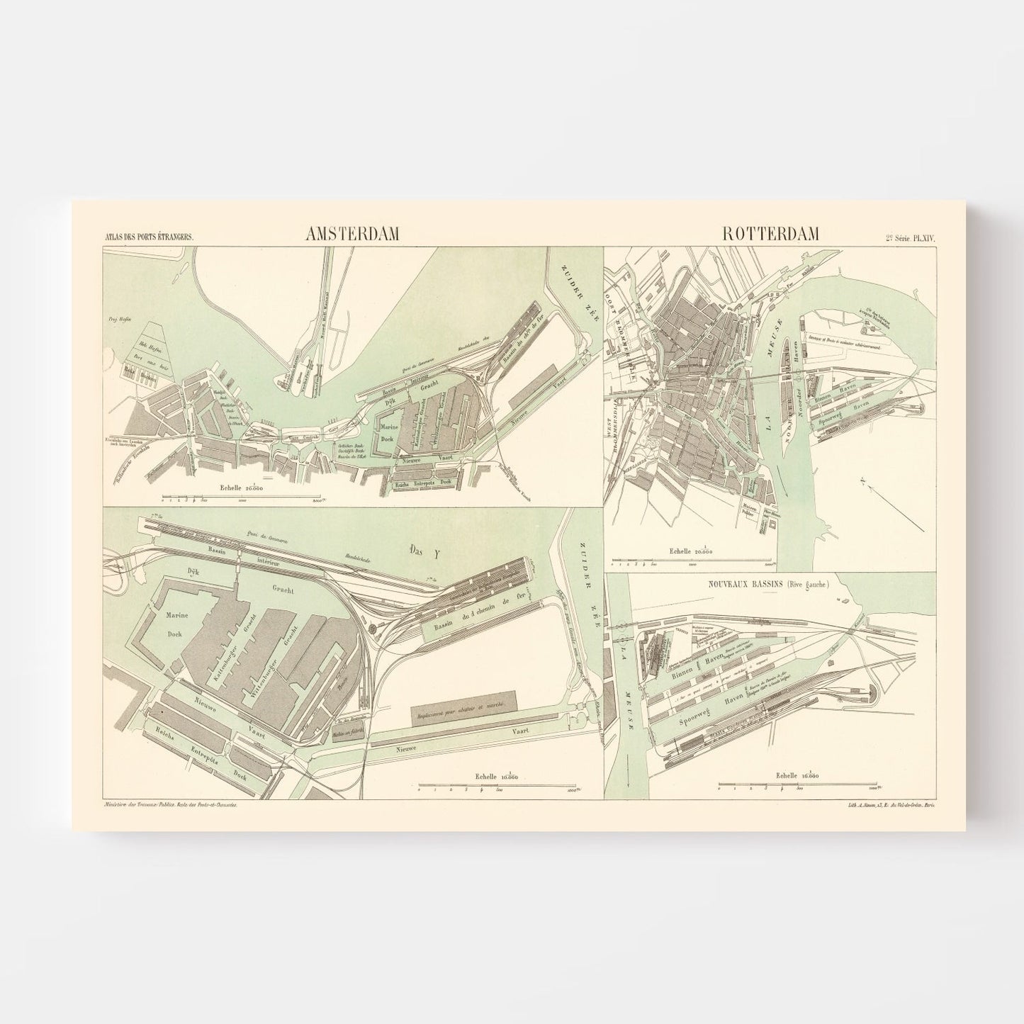 Vintage Map of Amsterdam, Netherlands 1886