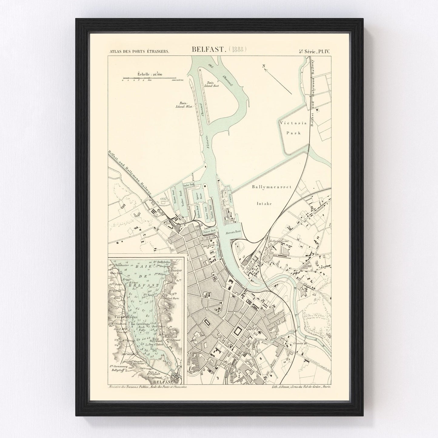 Vintage Map of Belfast, Ireland 1888