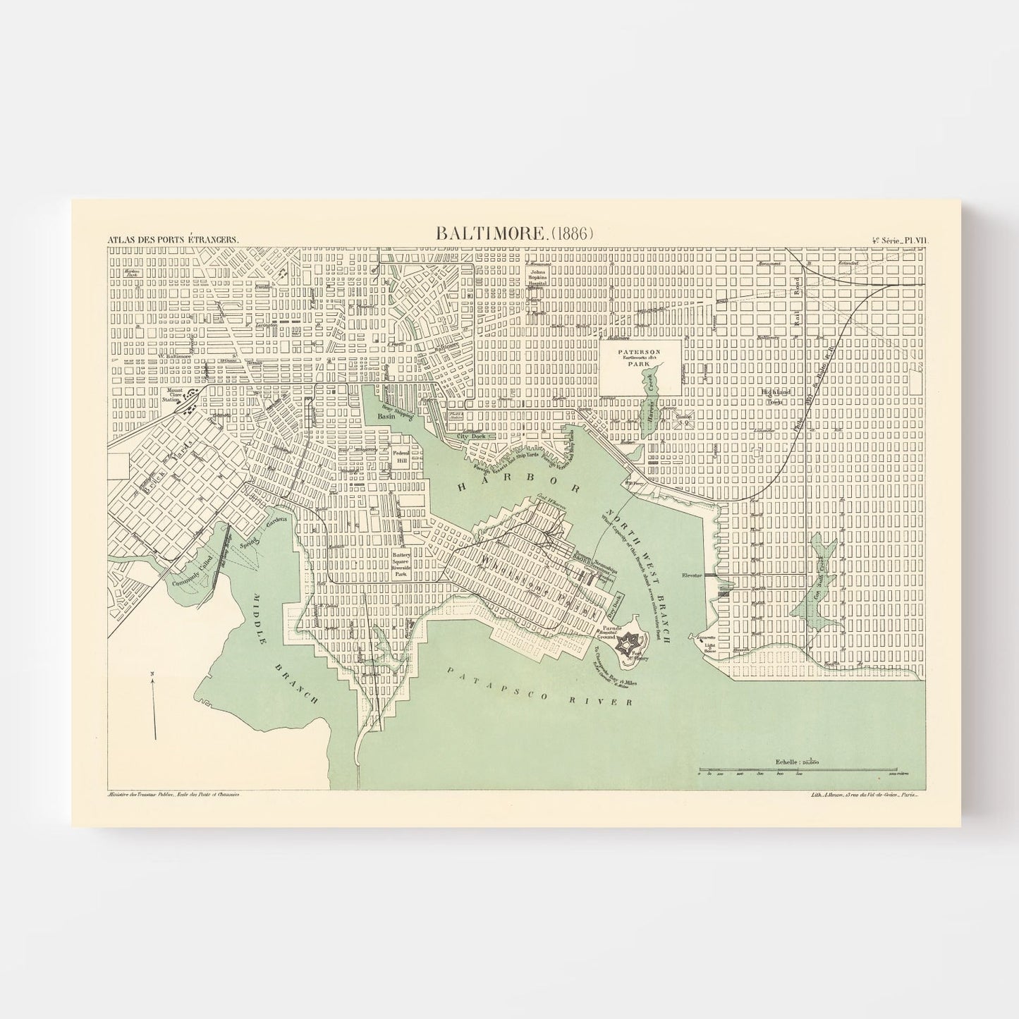 Vintage Map of Baltimore, Maryland 1886