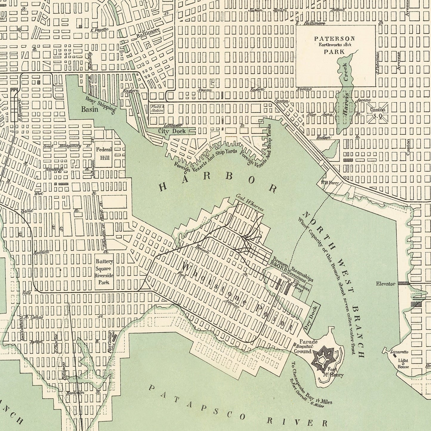 Vintage Map of Baltimore, Maryland 1886