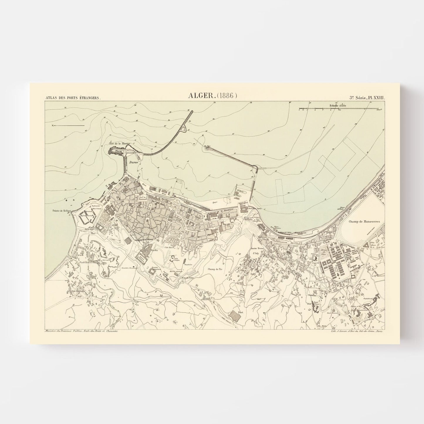 Vintage Map of Algiers, Algeria 1886