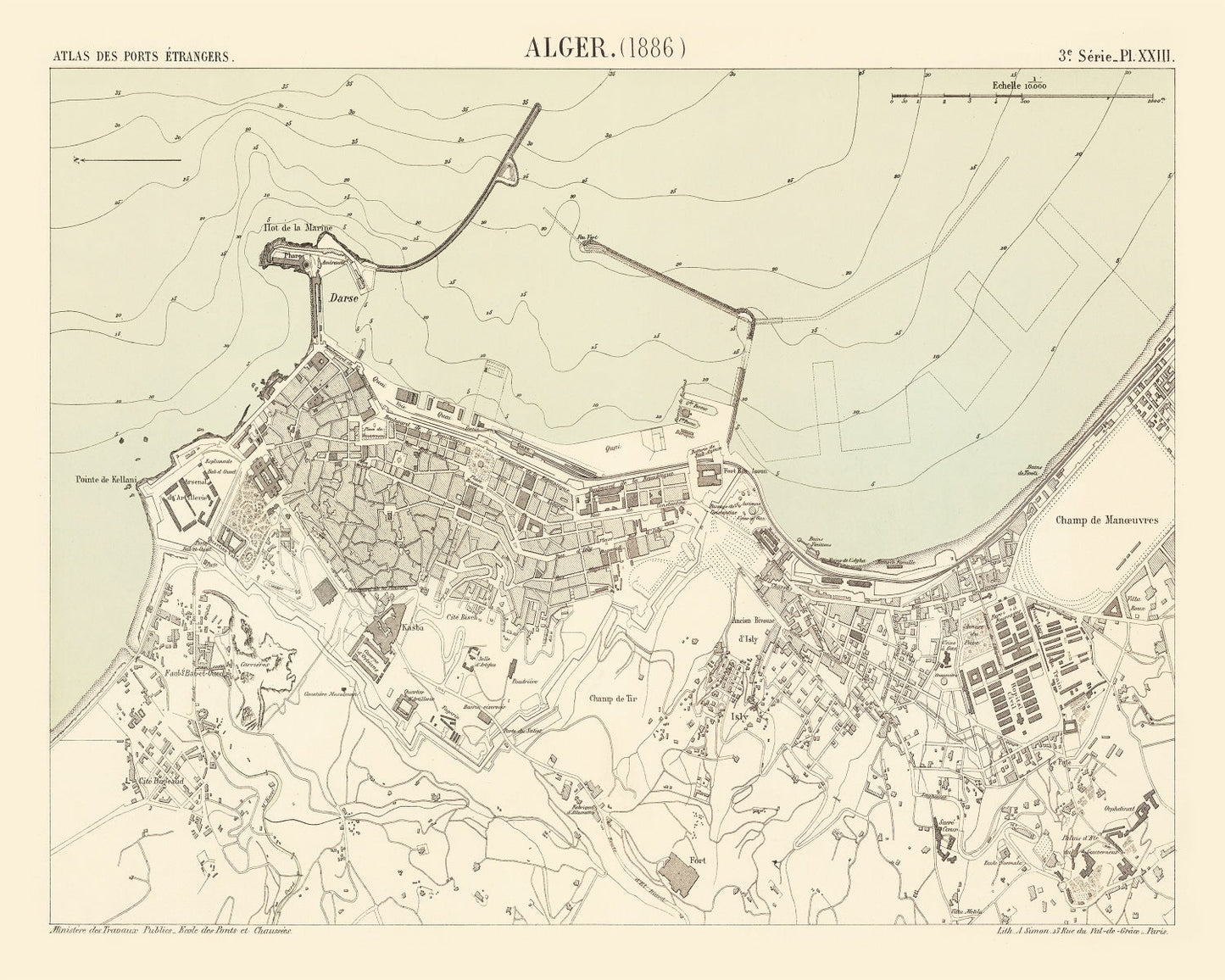 Vintage Map of Algiers, Algeria 1886