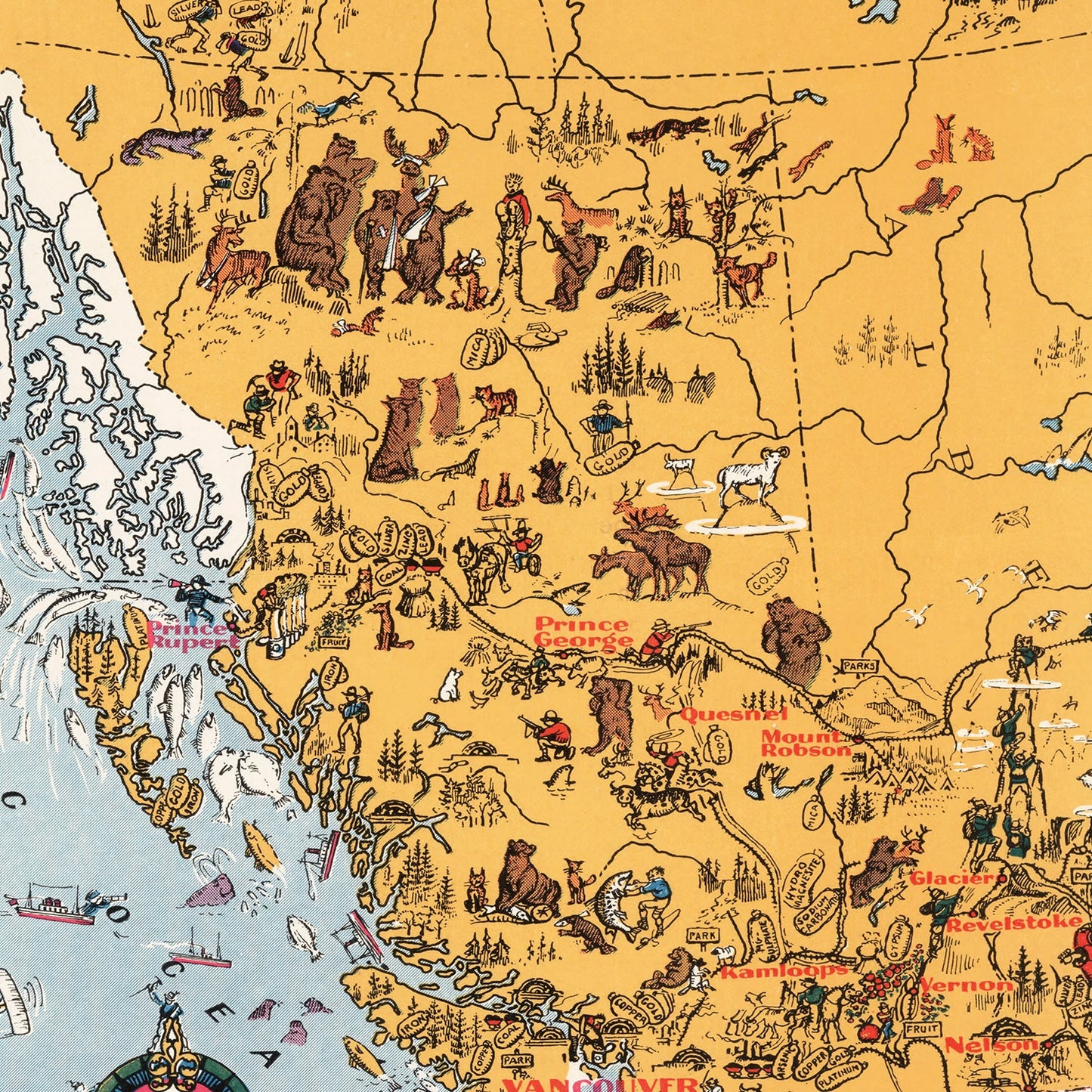 Vintage Animated Map of Alberta, Canada 1929