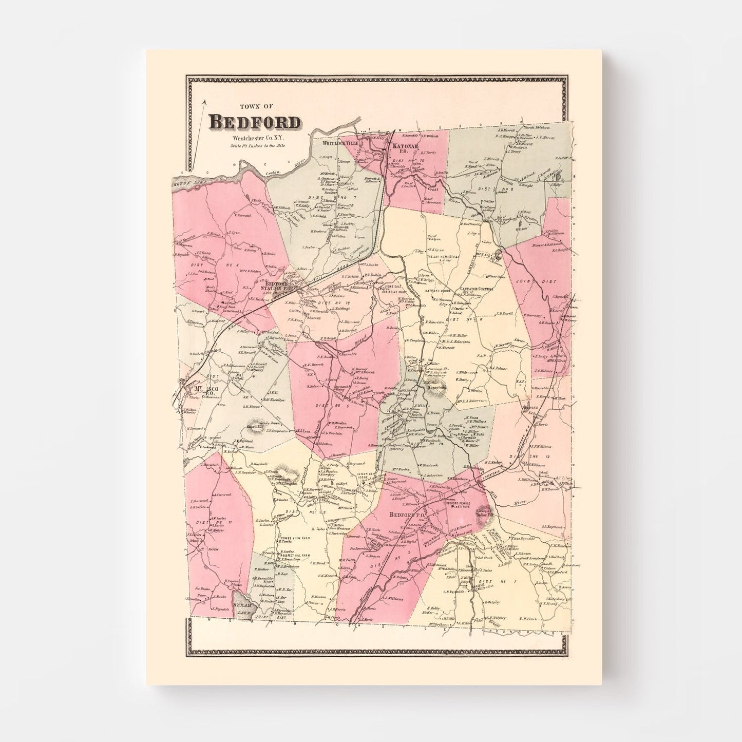 Vintage Map of Bedford, New York 1867