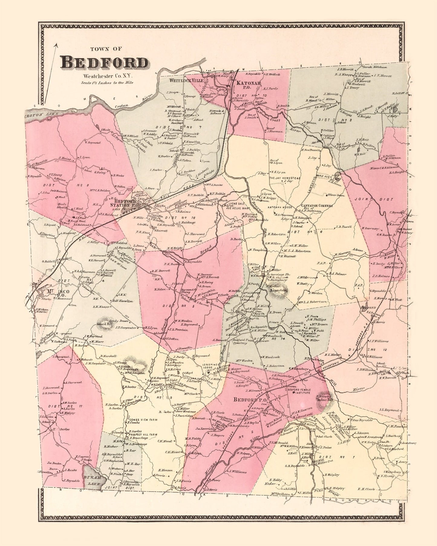 Vintage Map of Bedford, New York 1867