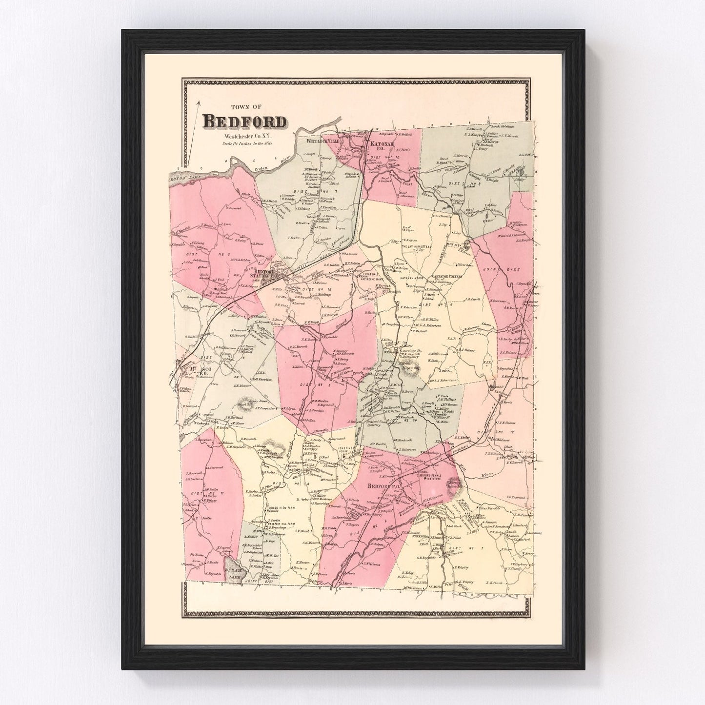 Vintage Map of Bedford, New York 1867