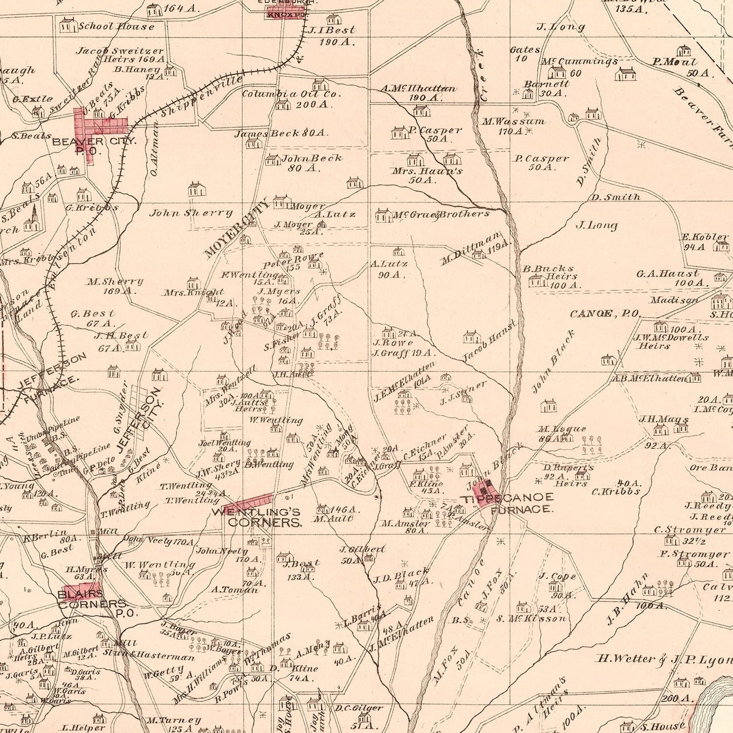 Vintage Map of Beaver, Pennsylvania 1877