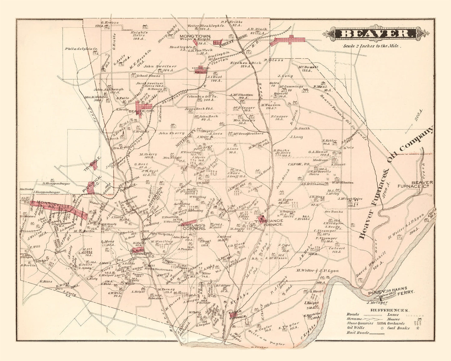Vintage Map of Beaver, Pennsylvania 1877