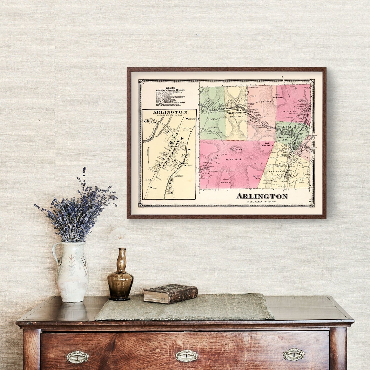 Vintage Map of Arlington Township, Bennington County, Vermont 1869