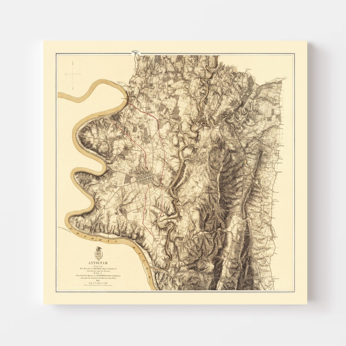 Vintage Map of the Battle of Antietam, 1869