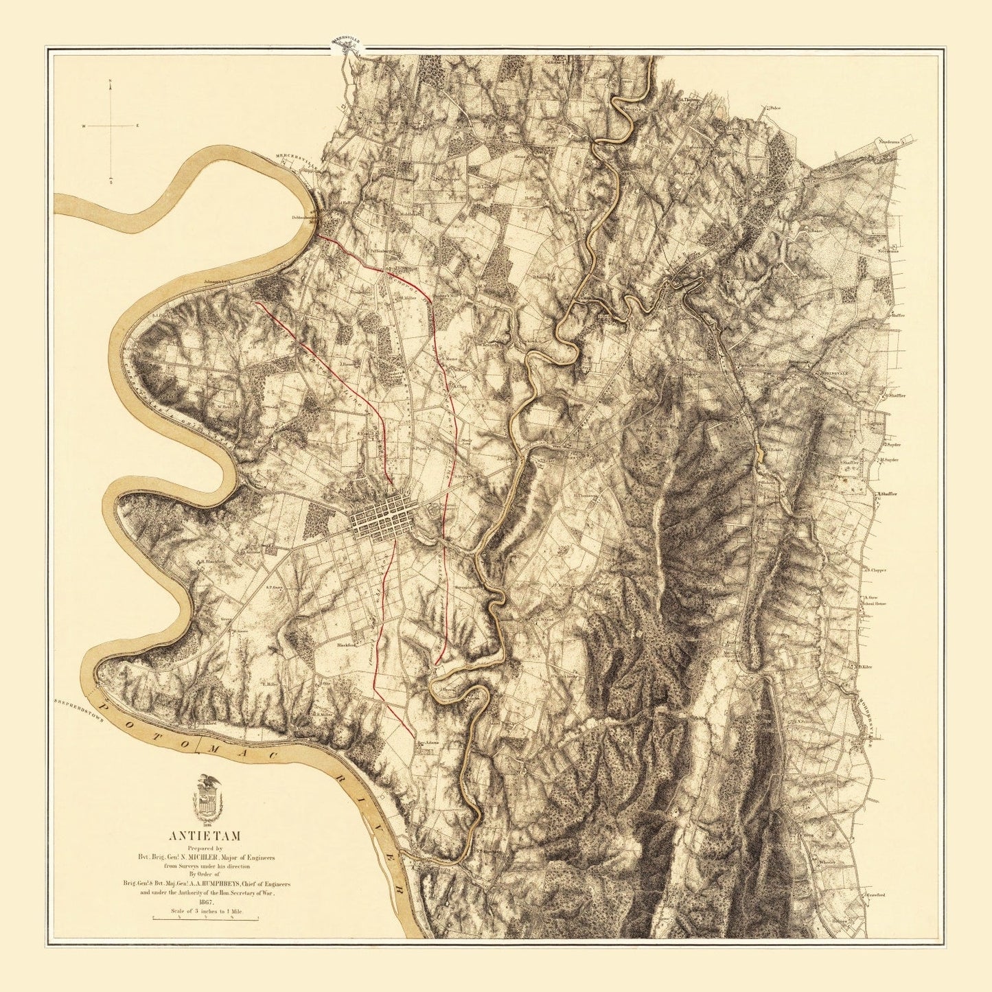 Vintage Map of the Battle of Antietam, 1869