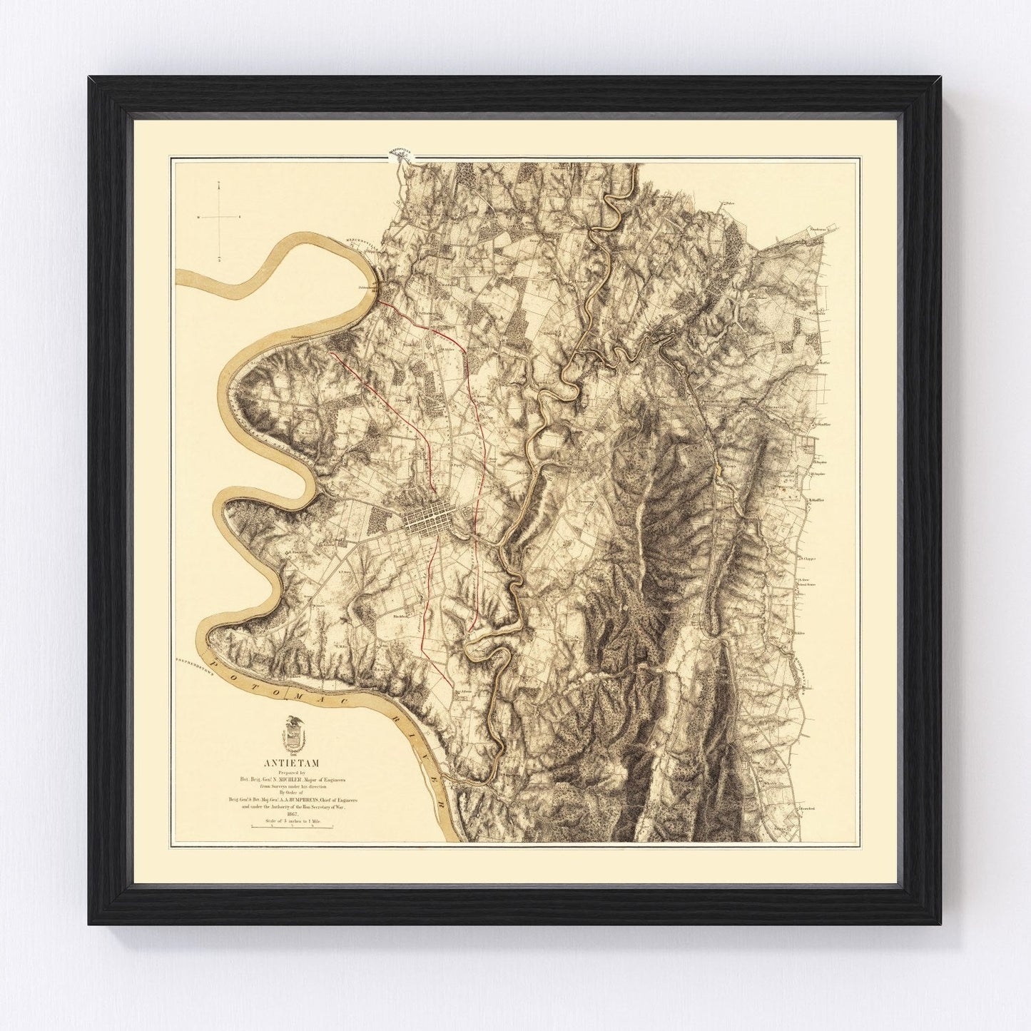 Vintage Map of the Battle of Antietam, 1869