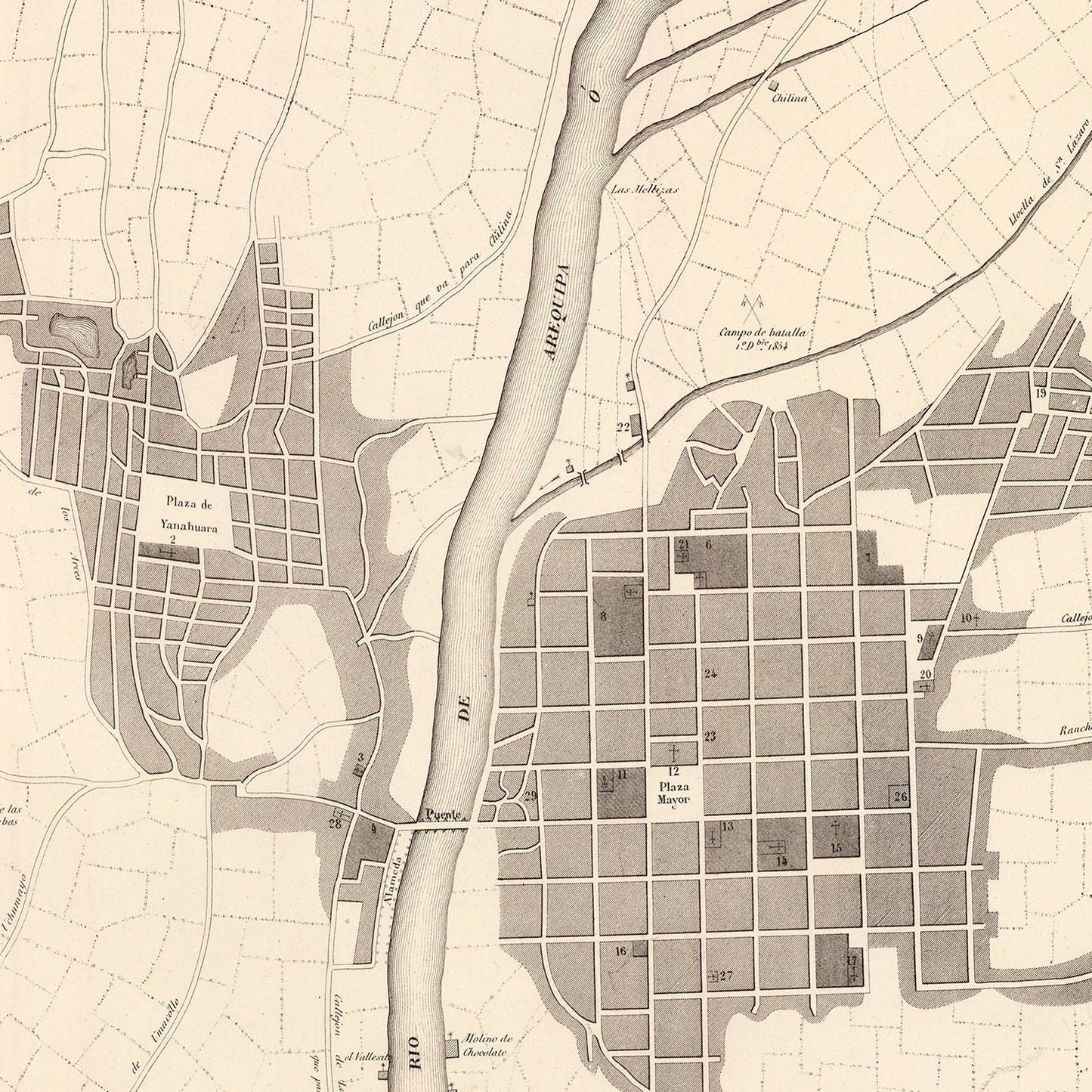 Vintage Map of Arequipa, Peru 1865