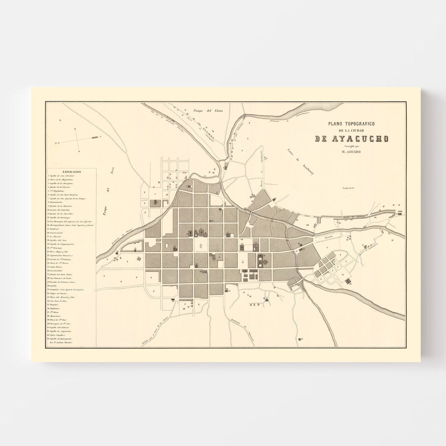 Vintage Map of Ayacucho, Peru 1865