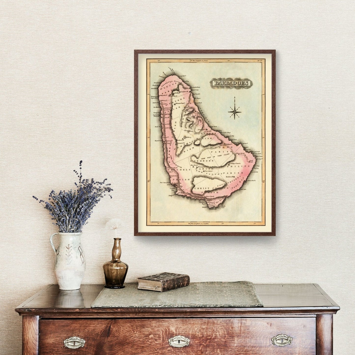 Vintage Map of Barbados 1823