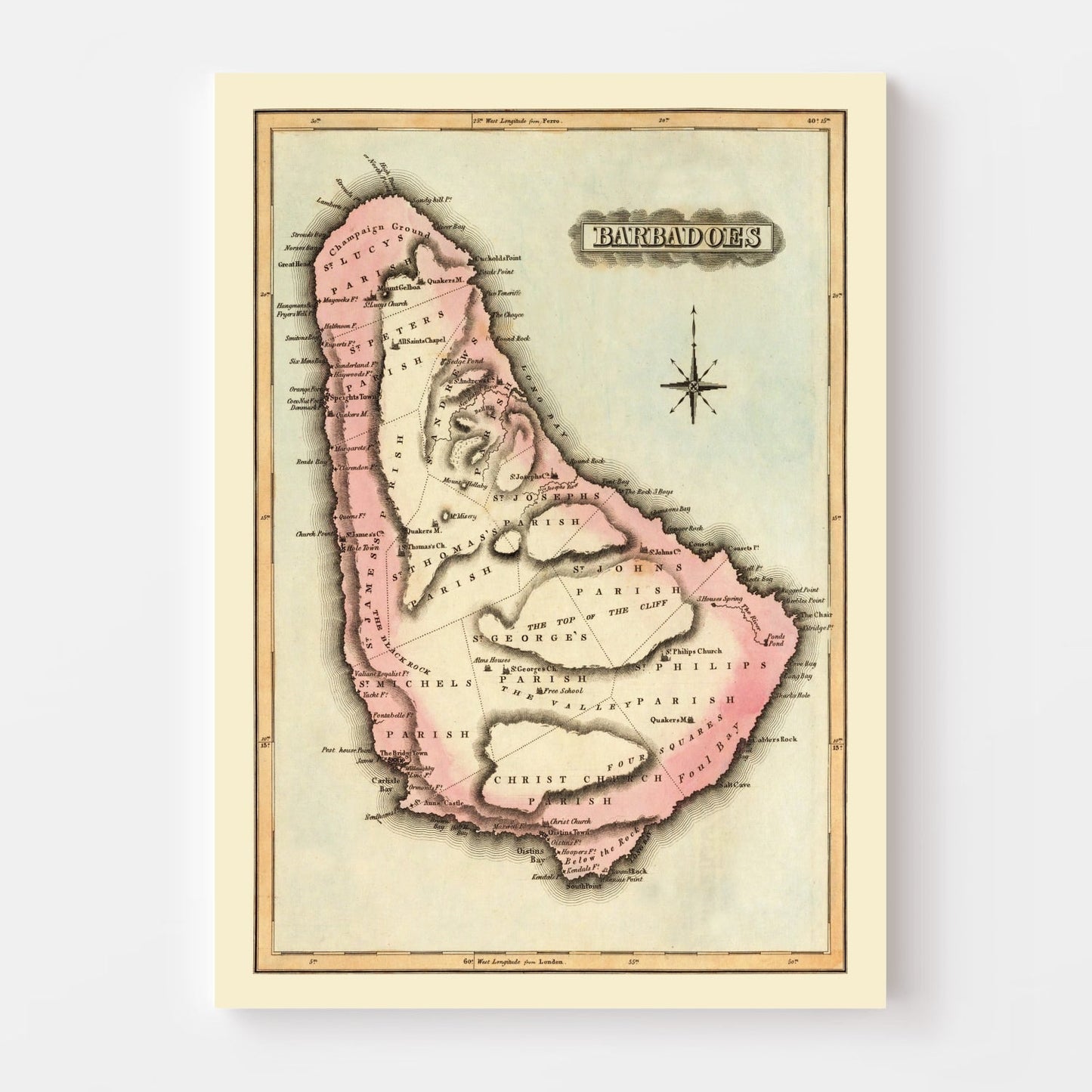 Vintage Map of Barbados 1823