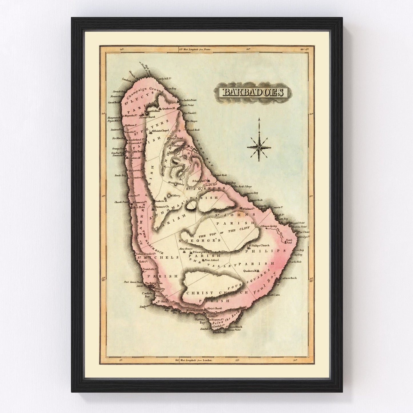 Vintage Map of Barbados 1823