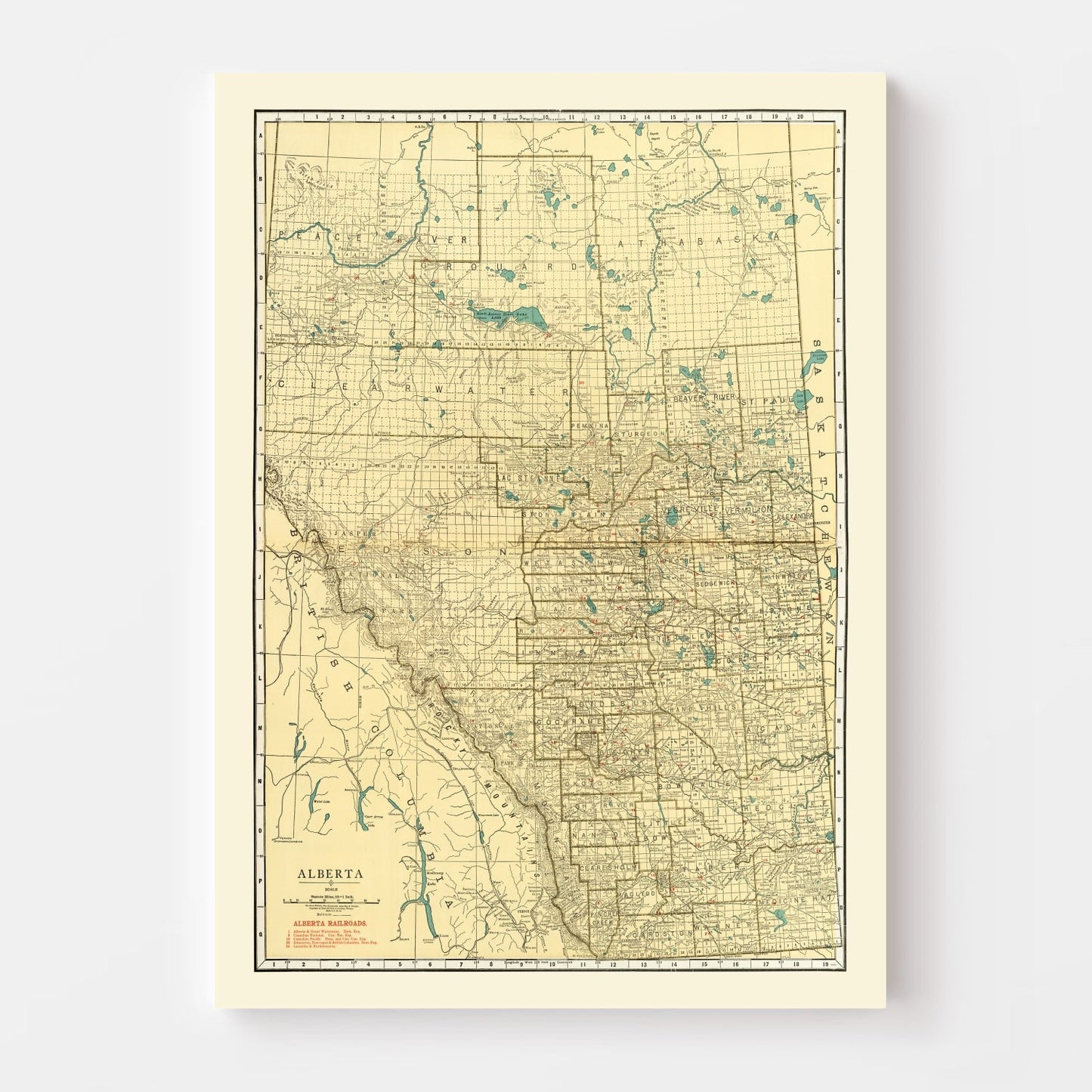 Vintage Map of Alberta Canada, 1924