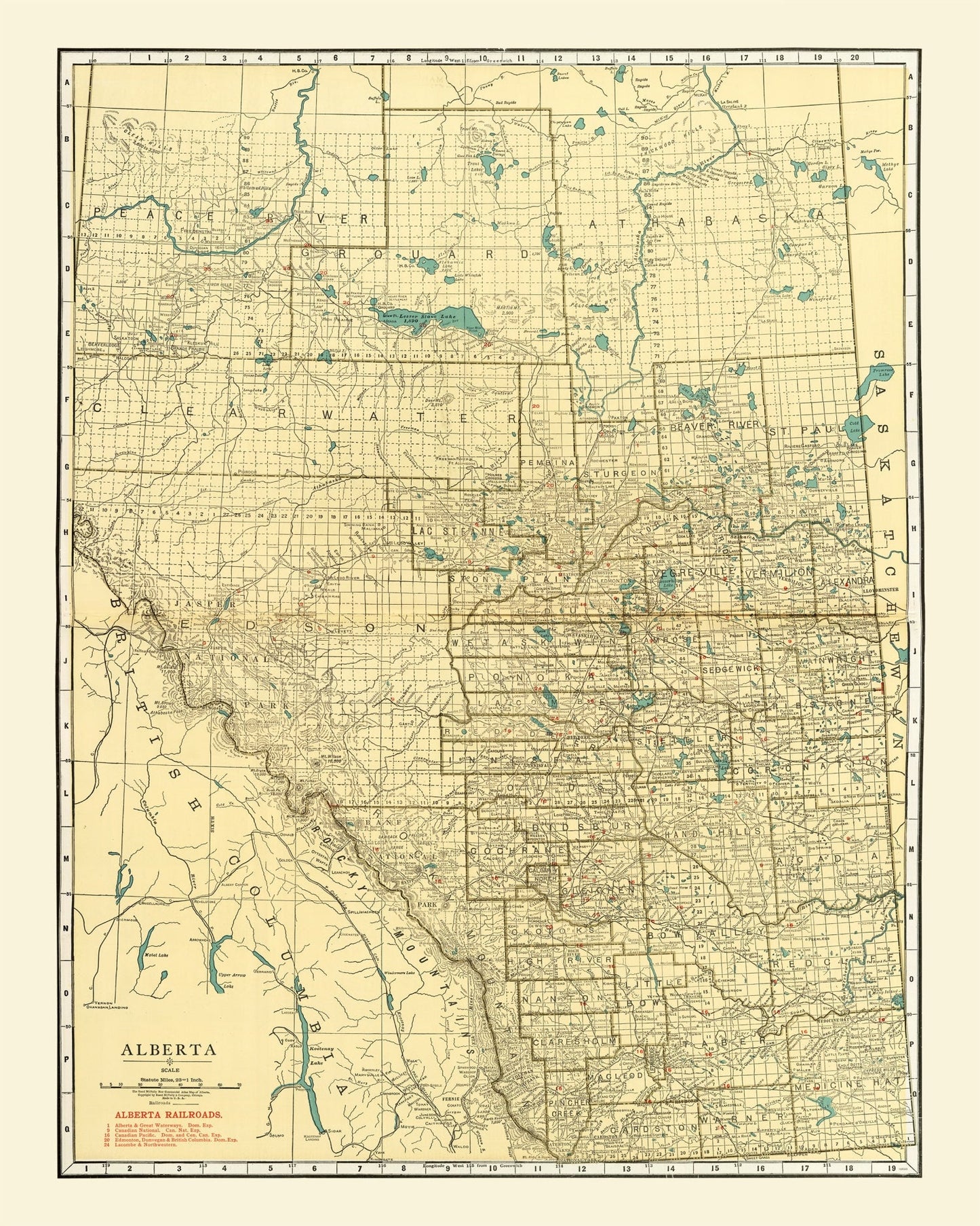 Vintage Map of Alberta Canada, 1924