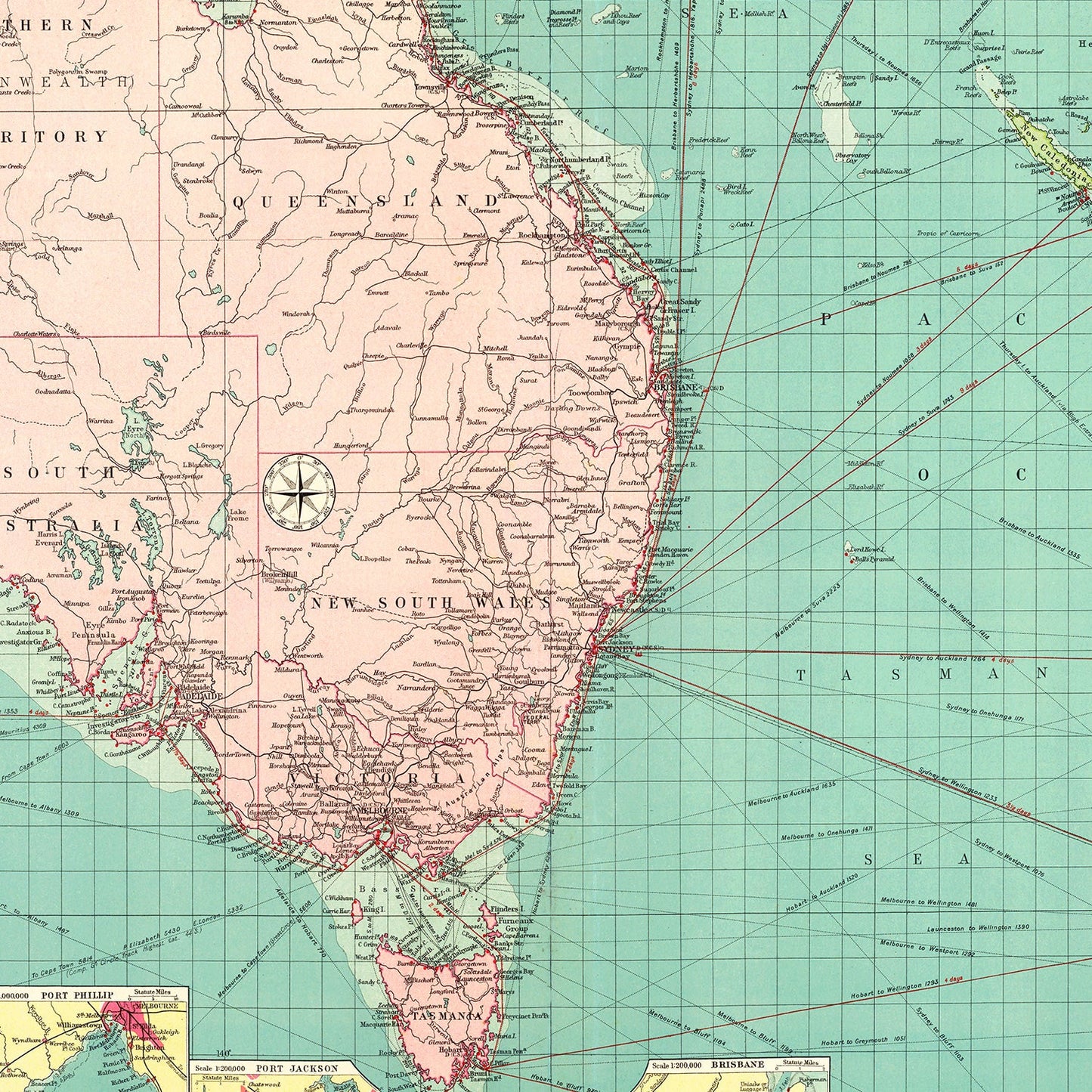 Vintage Map of Australia & New Zealand Ports, 1922