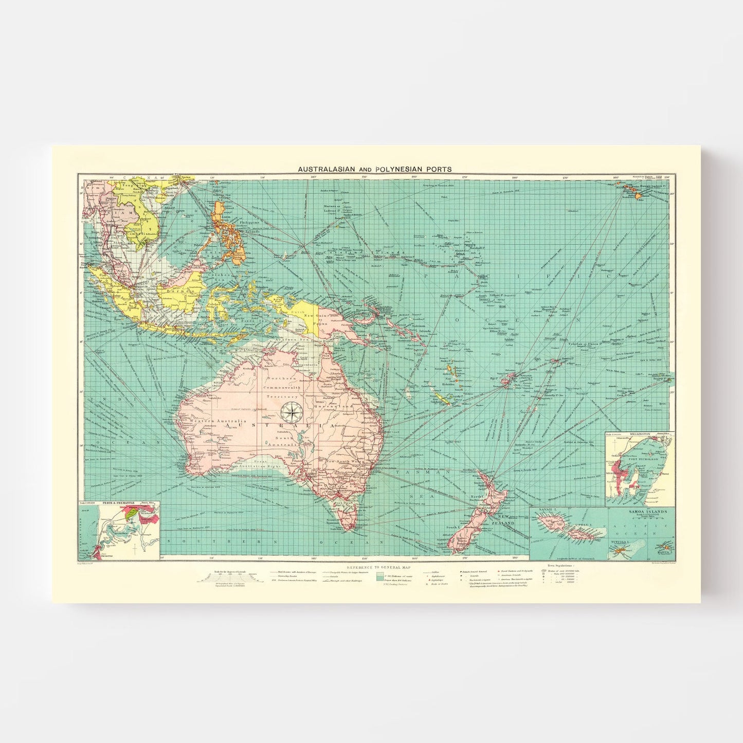 Vintage Map of Australasian & Polynesian Ports, 1922
