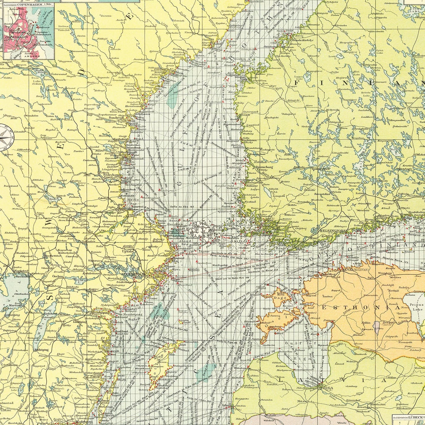 Vintage Map of Baltic Sea, 1922