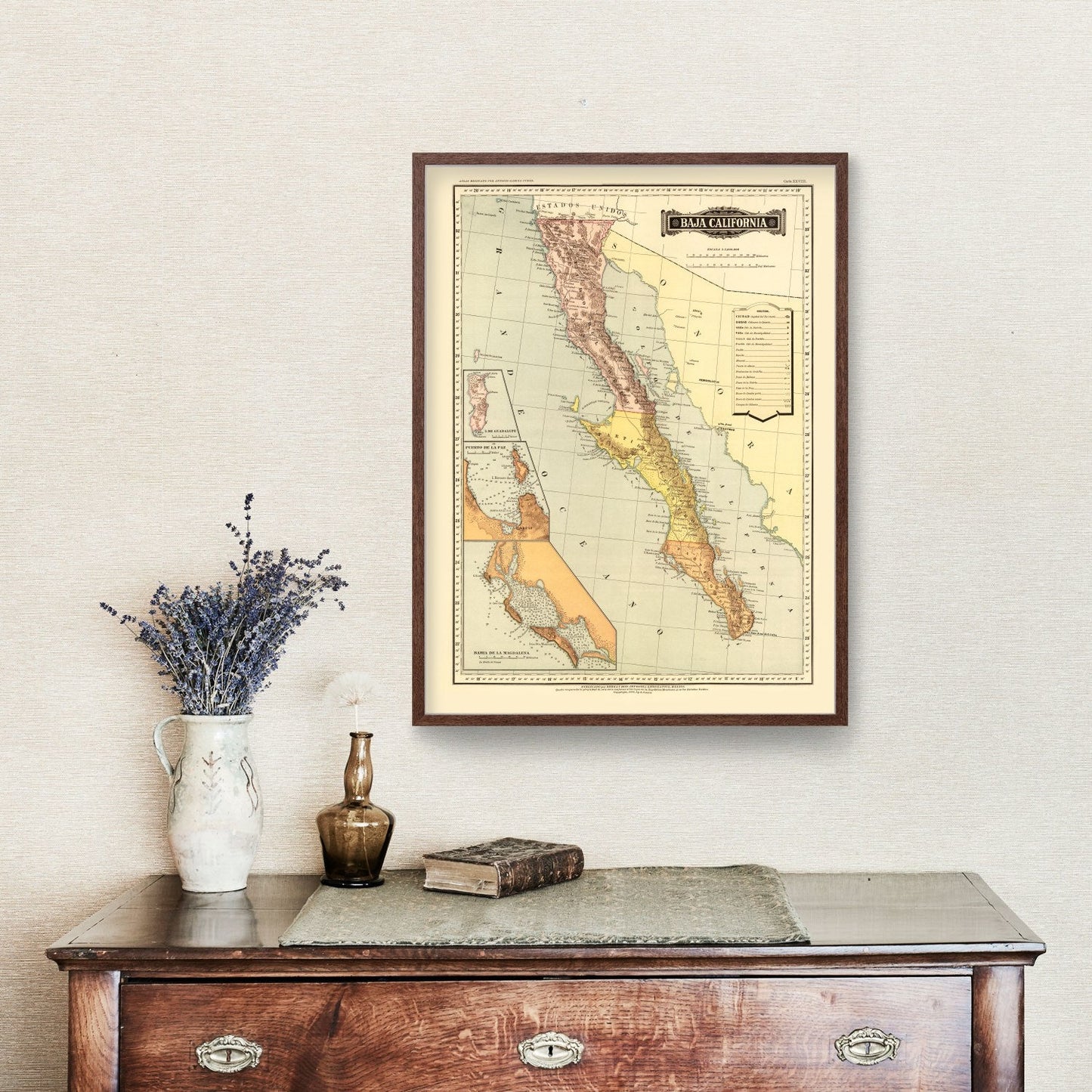 Vintage Map of Baja California, 1886