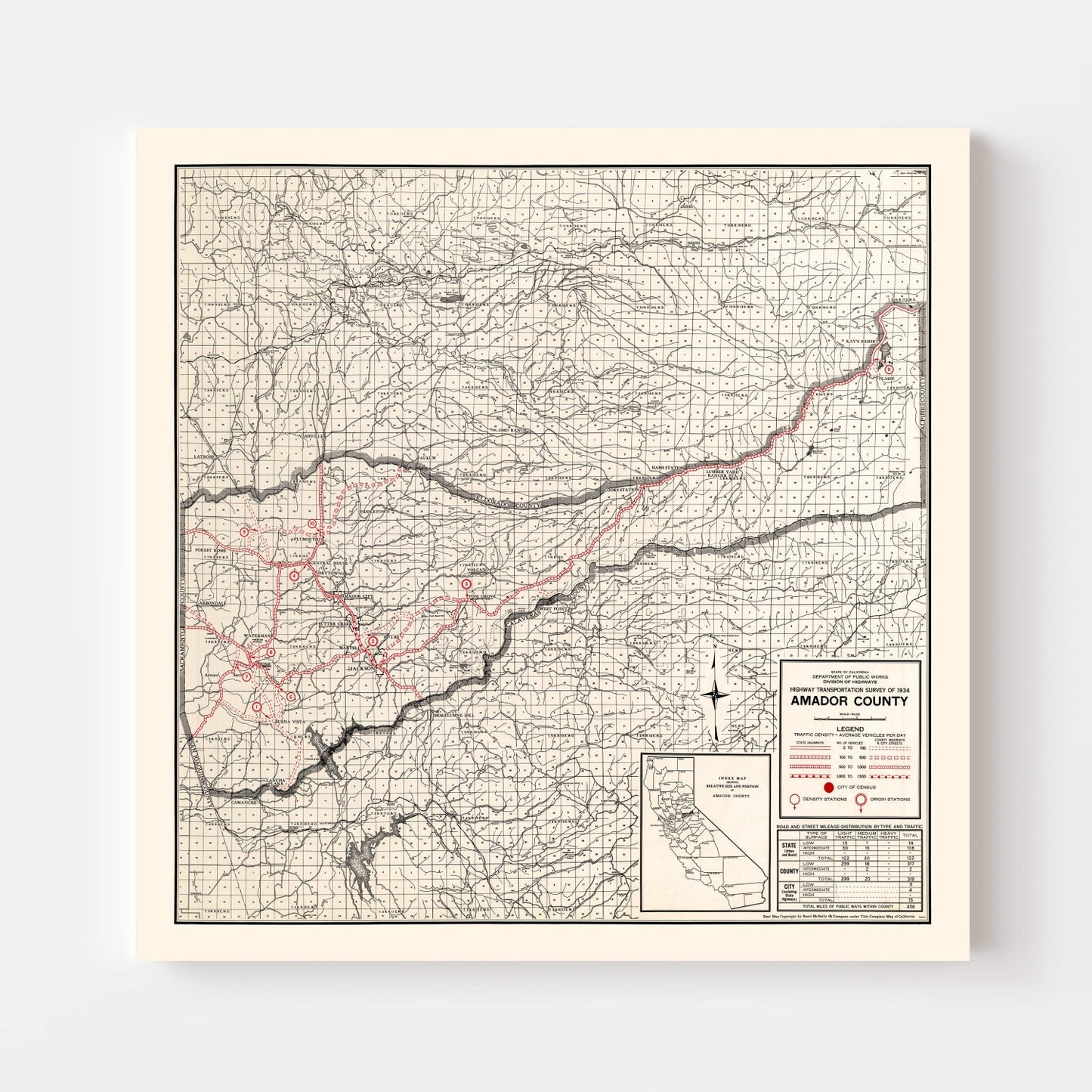 Vintage Map of Amador County, California 1935